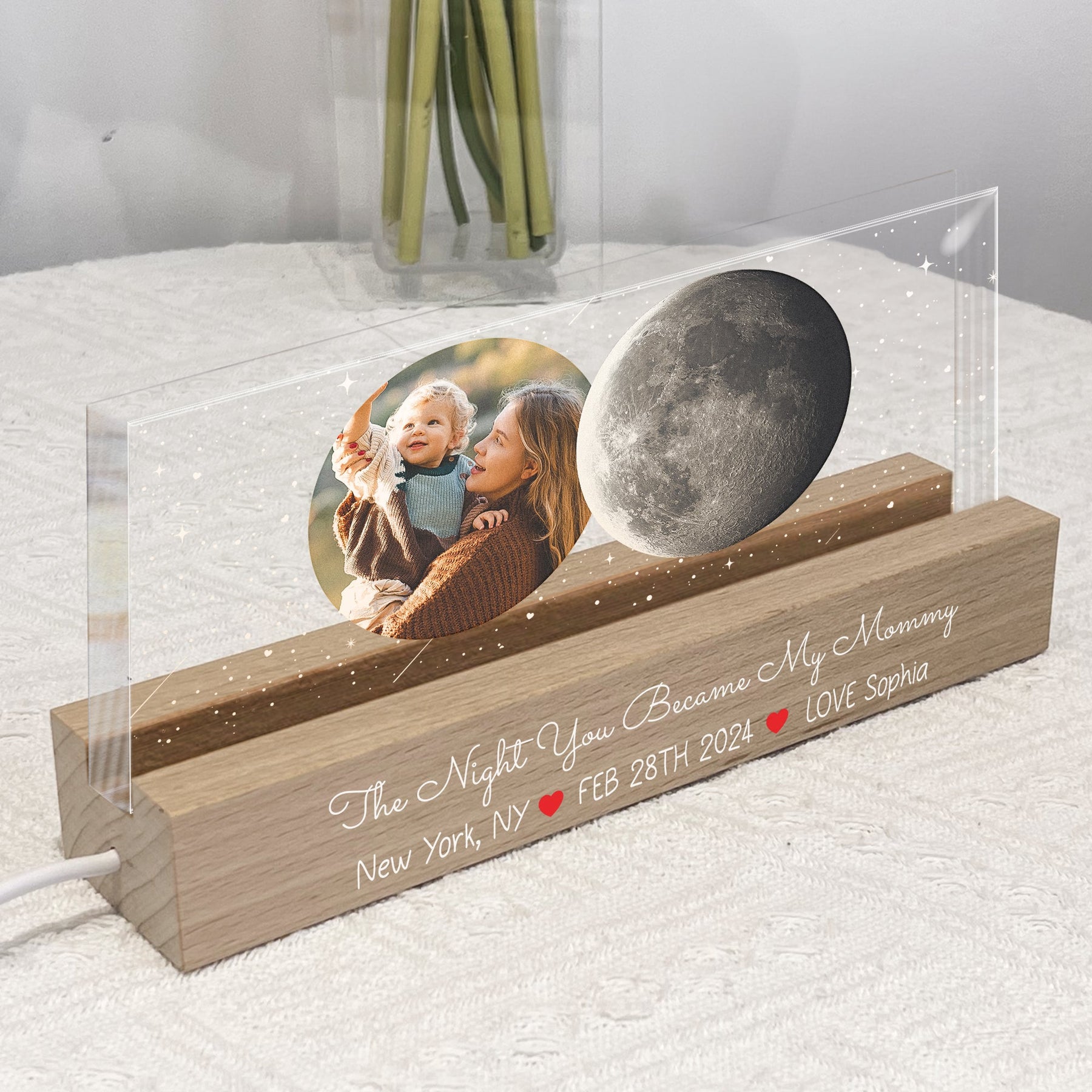 The Night You Became My Mommy Moon Phase - Personalized Photo LED Night Light