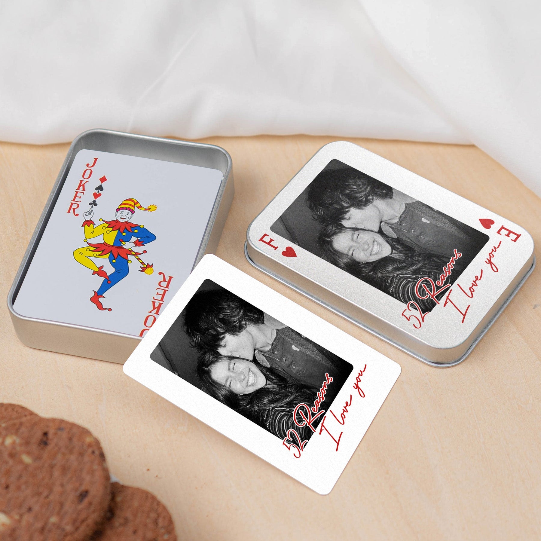 The Perfect Pair How Lucky Are We, Desk Game Night Idea For Couples - Personalized Playing Photo Cards With Metal Box