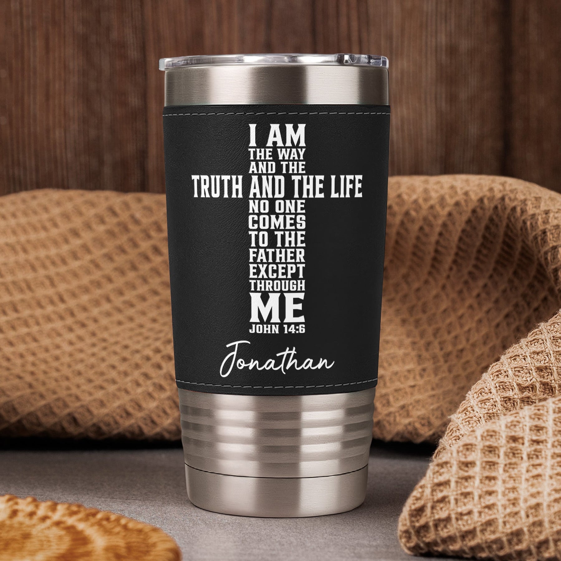 The Way And The Truth And The Life Faith Gift - Personalized 20oz Leather Wrapped Tumbler