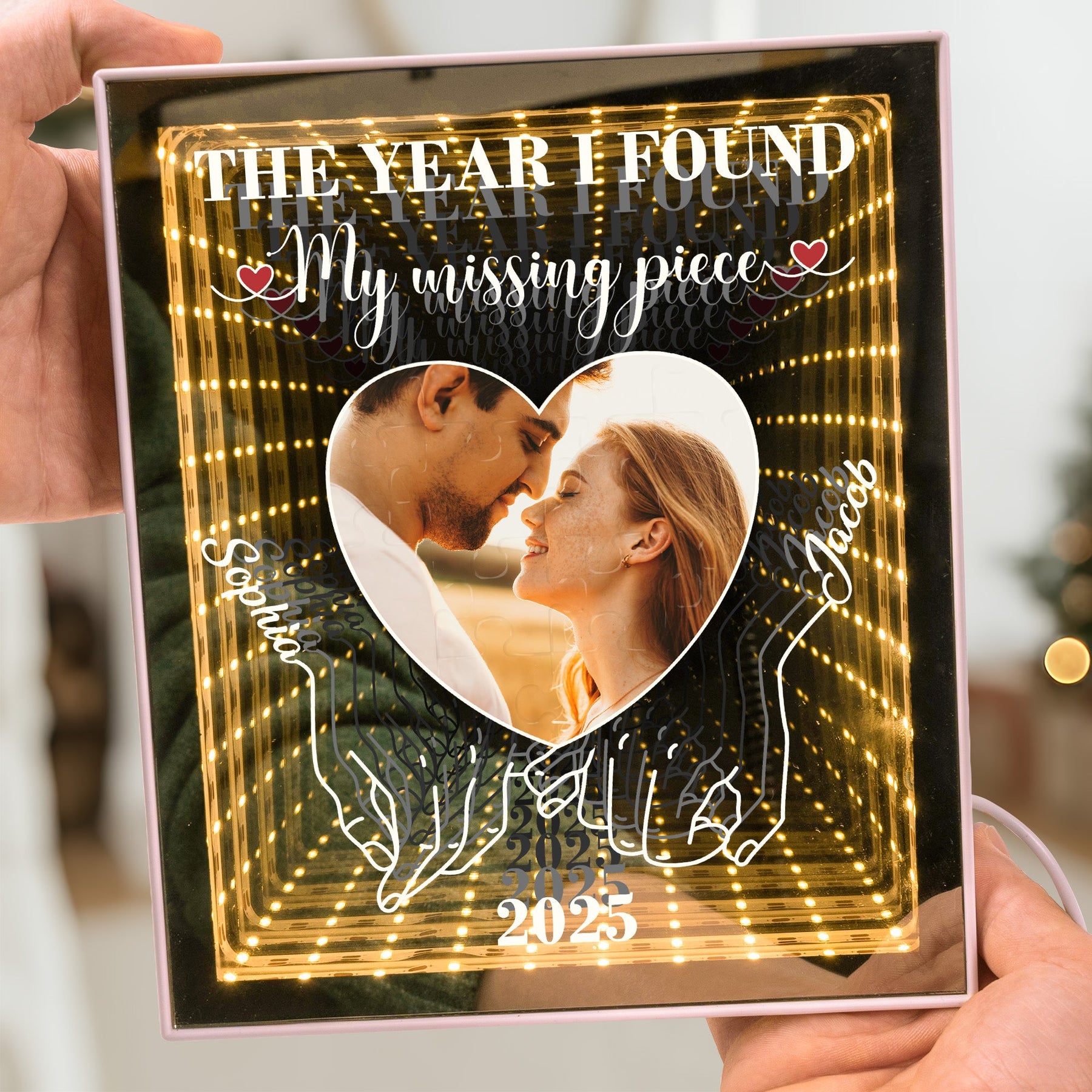 The Year I Found My Missing Piece Anniversary Valentine's Day Gift - Personalized Photo Infinity Mirror Light Box