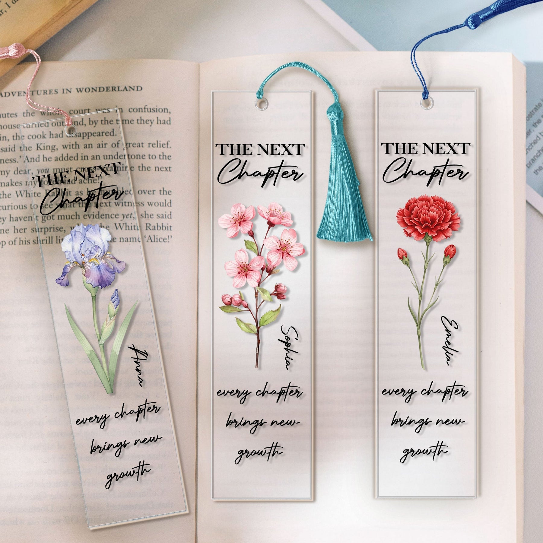 The Next Chapter Journal Custom Name Flower - Custom Bookmark