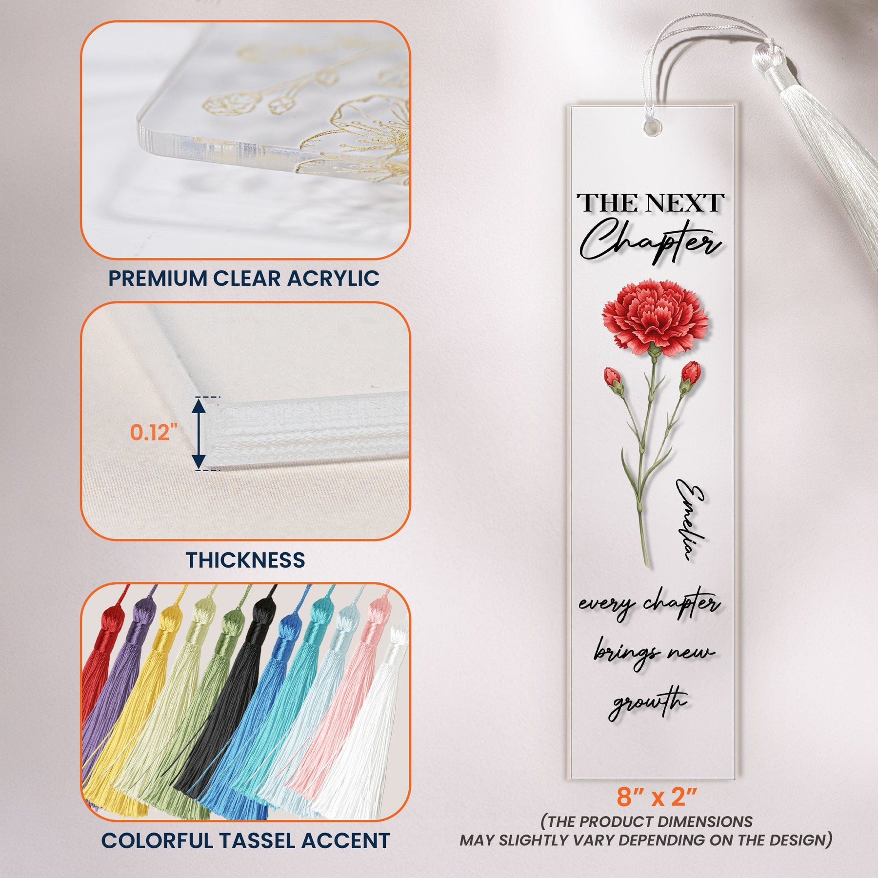 The Next Chapter Journal Custom Name Flower - Custom Bookmark