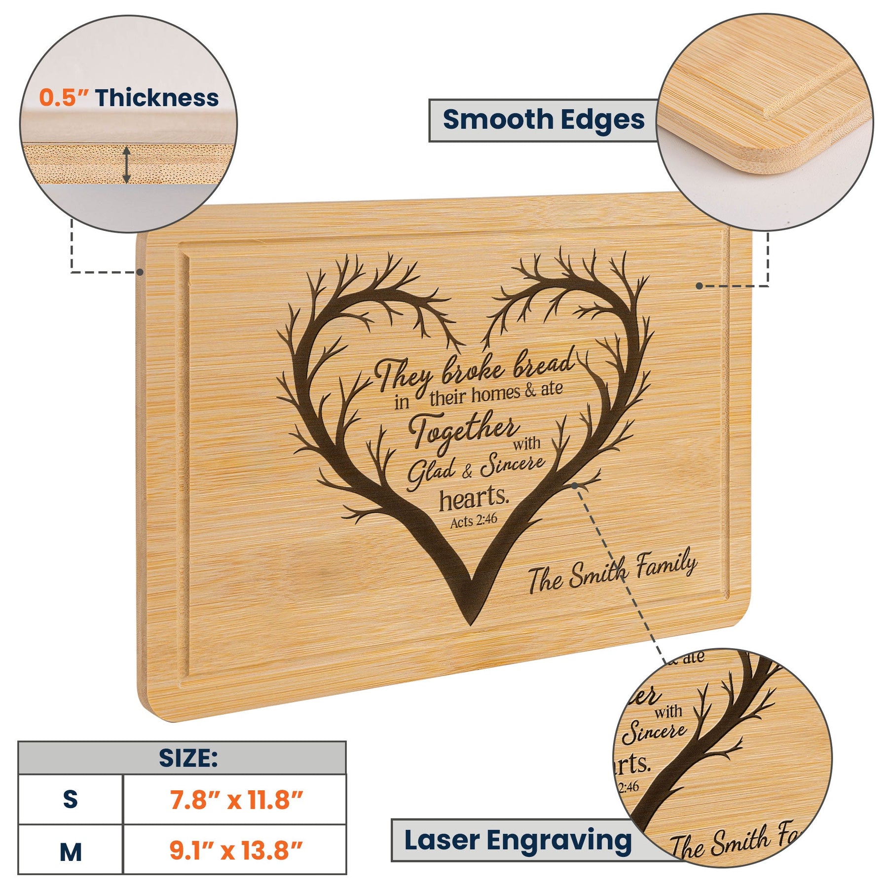 They Broke Bread In Their Homes - Personalized Engraved Wooden Cutting Board