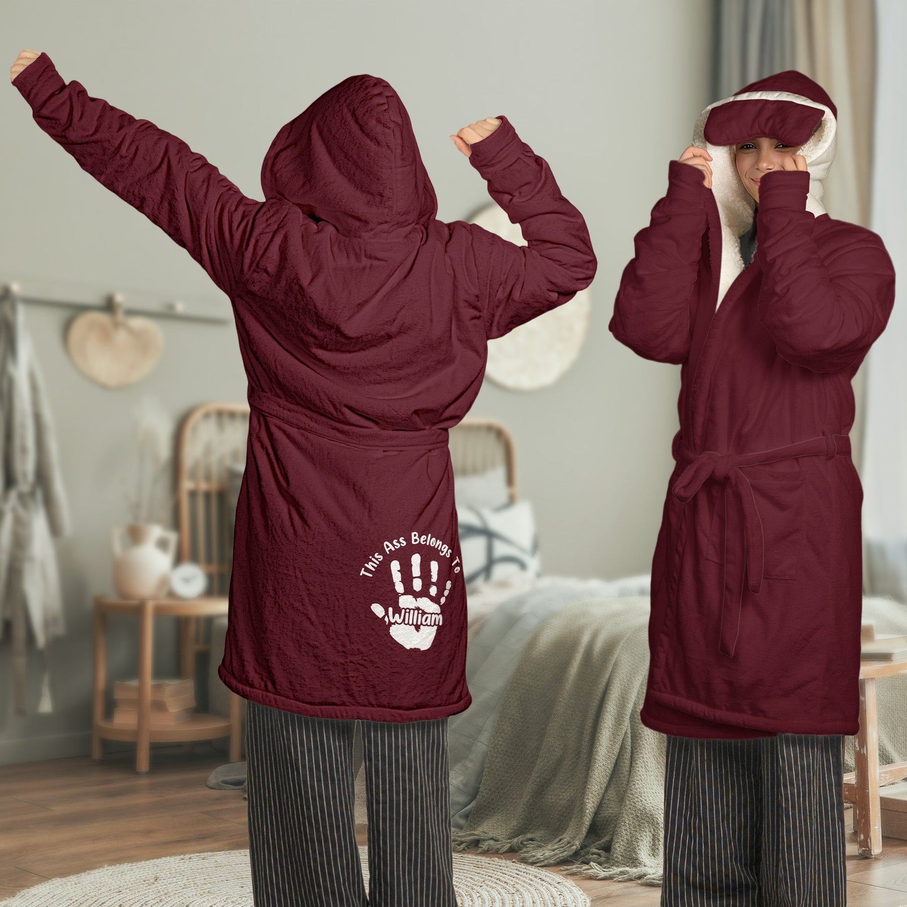 This A$$ Belongs To My Husband, Boyfriend - Funny Naughty Gift For Wife - Personalized Hooded Robe