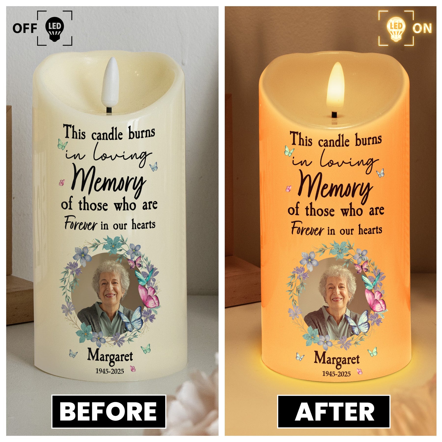 This Candle Burns In Loving Memory Memorial Candle - Personalized Photo LED Candle