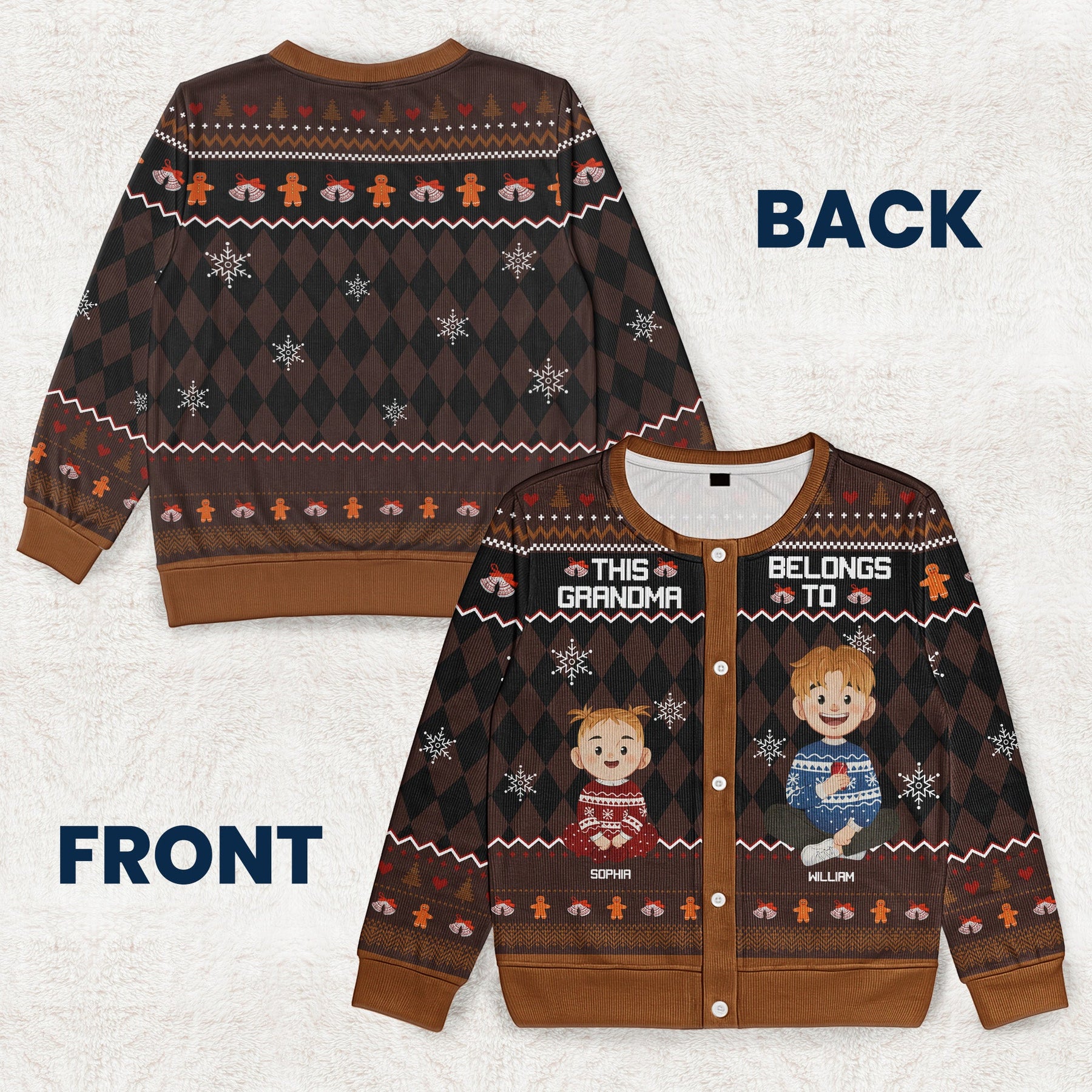 This Grandma Belongs To Gift For Her - Personalized Crewneck Cardigan