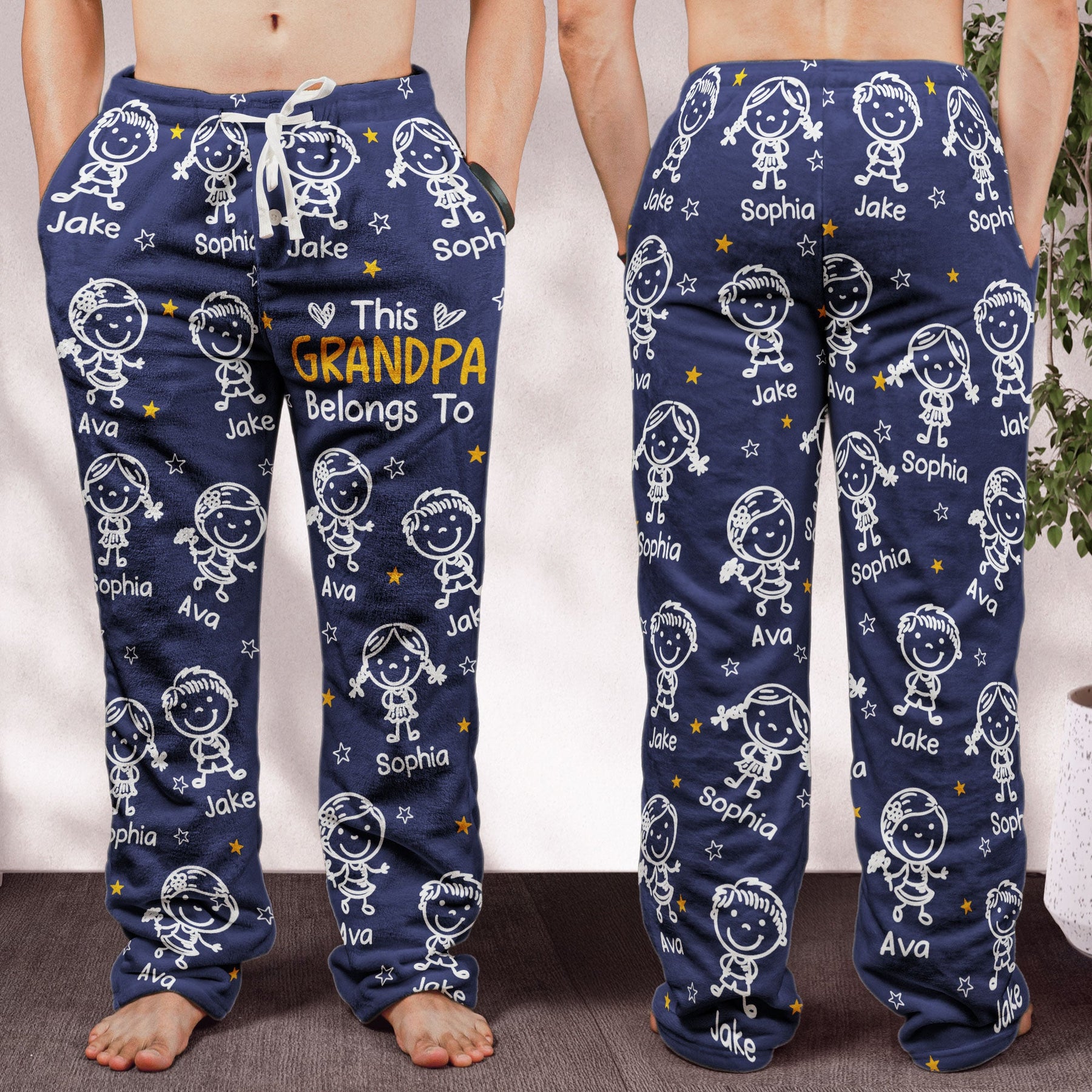 This Grandma Grandpa Belongs Doodle Kids - Personalized Fleece Pajama Pants
