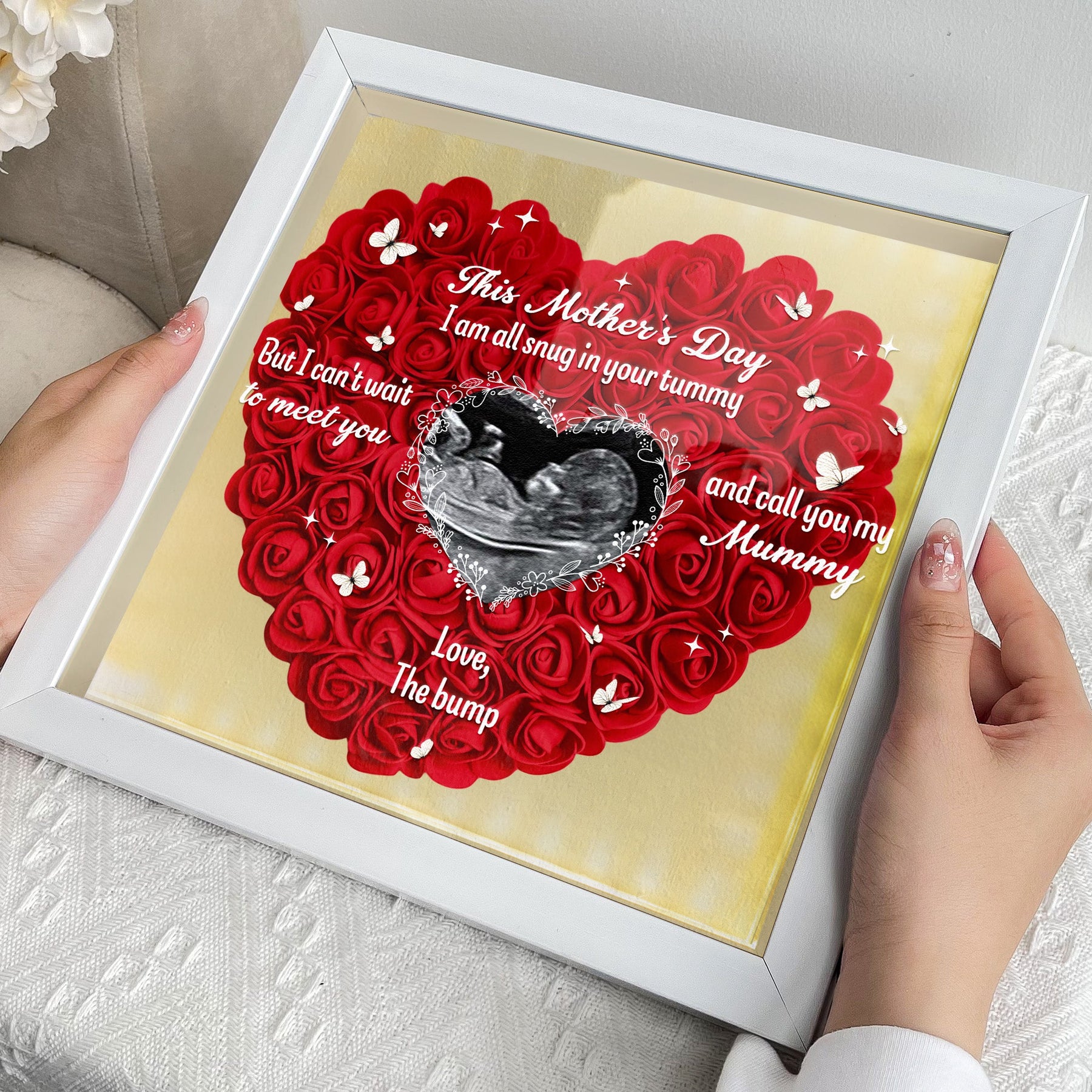 This Mother's Day I Am All Snug In Your Tummy - Personalized Photo Flower Shadow Box With LED Light