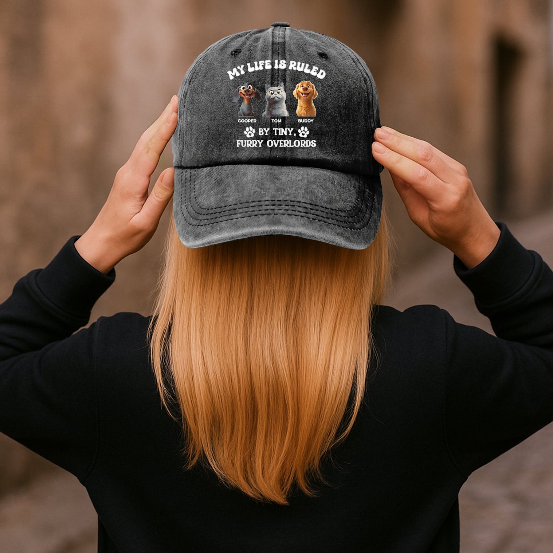 Tiny Furry Overlords - Personalized Distressed Denim Cap