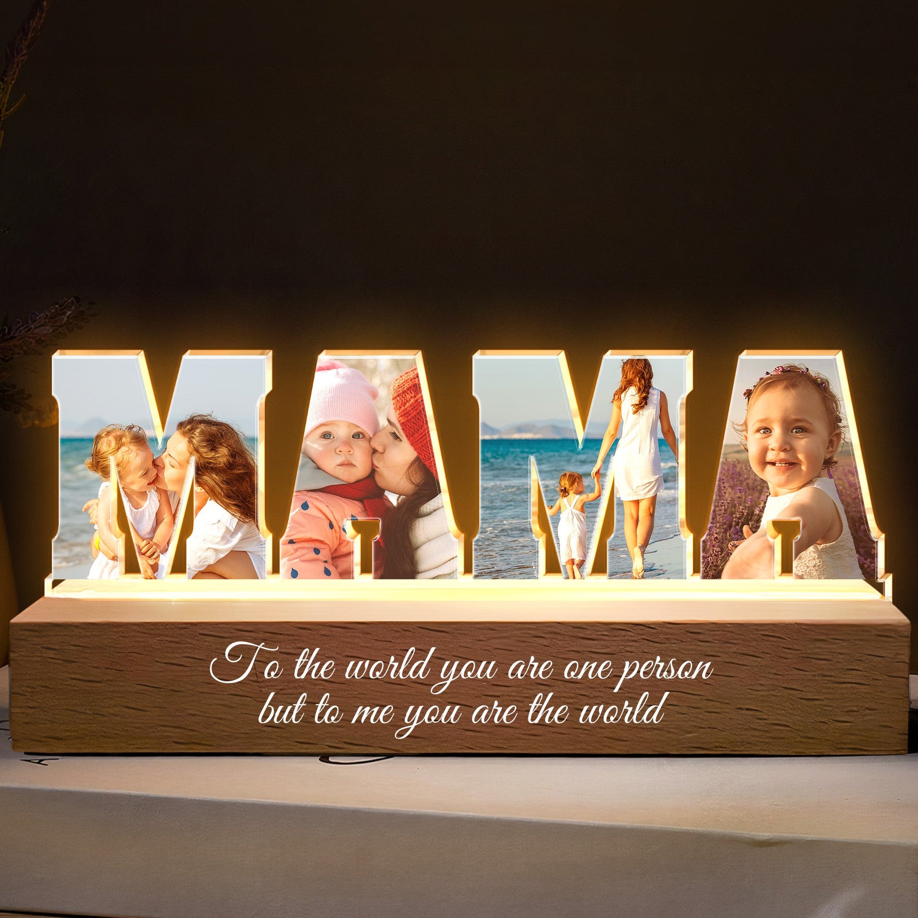 To Me You Are The World Custom Photo Mama/Papa Light - Personalized Photo LED Night Light
