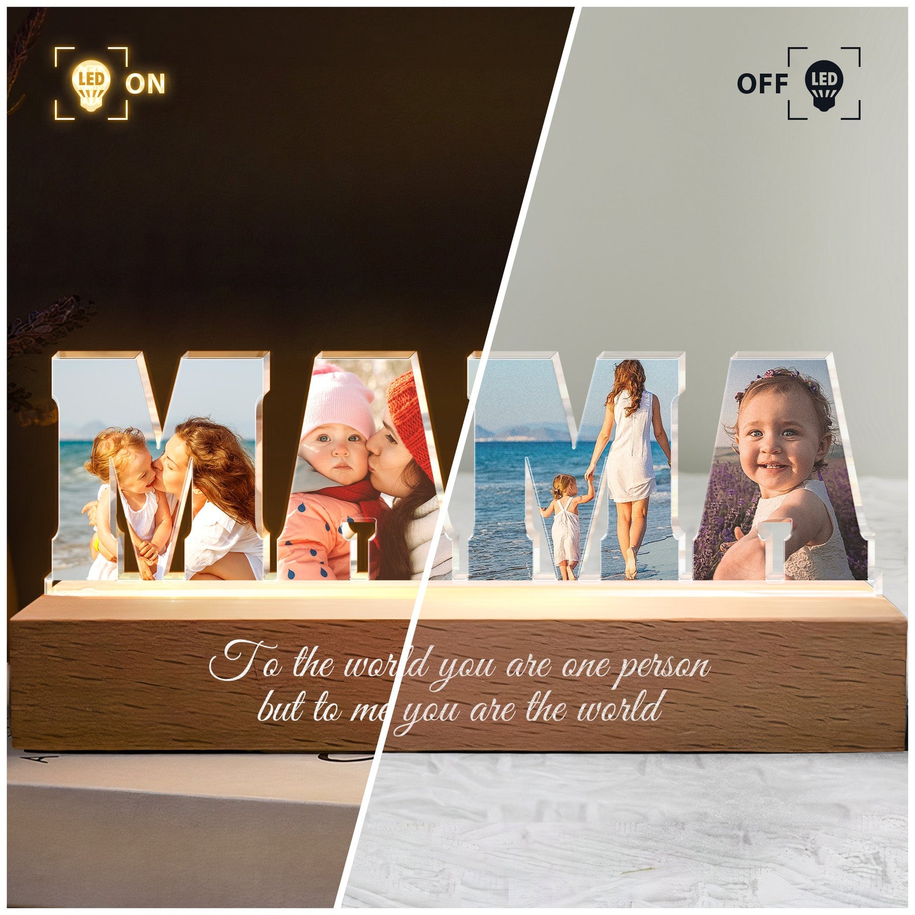 To Me You Are The World Custom Photo Mama/Papa Light - Personalized Photo LED Night Light