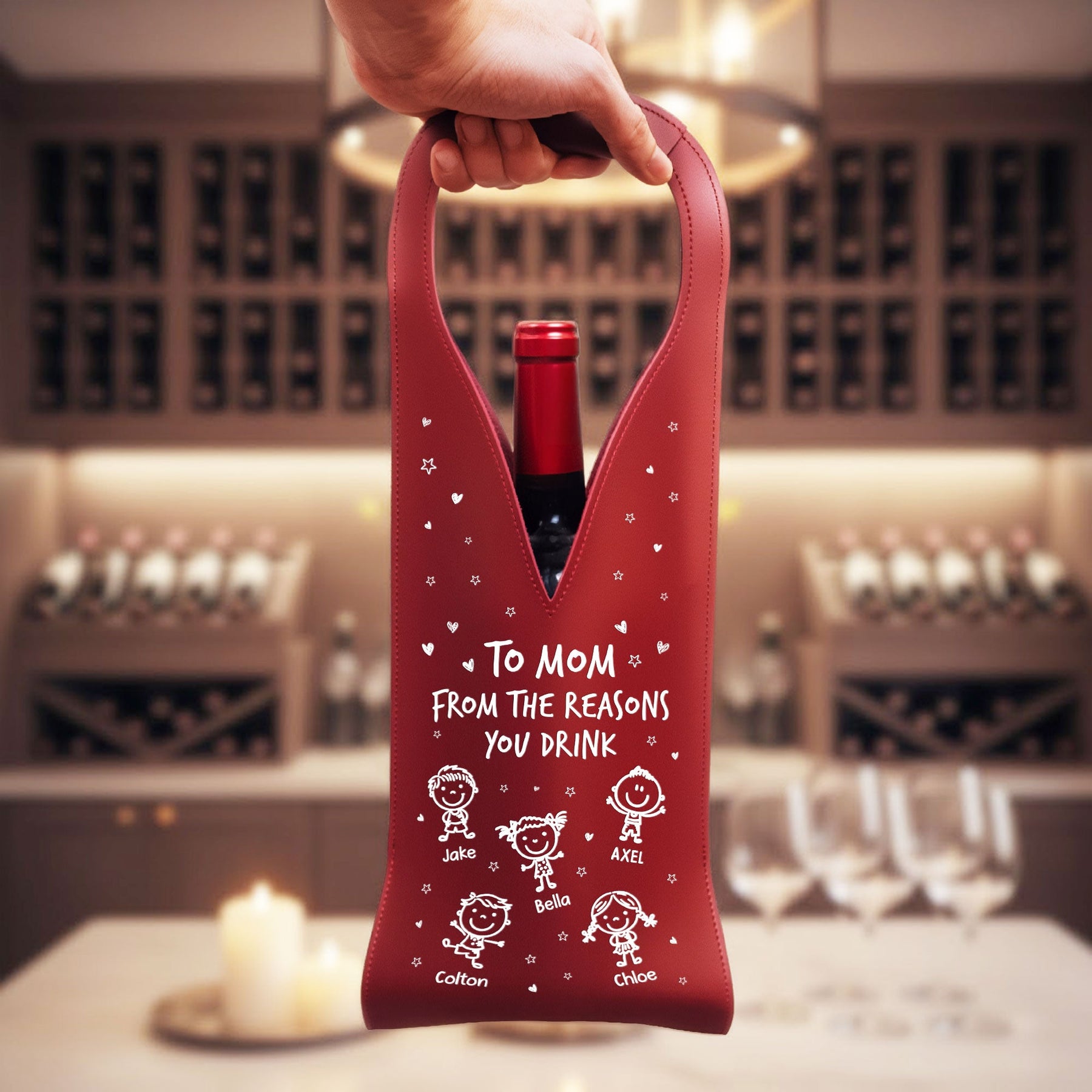To Mom From The Reasons You Drink - Fun Gifts For Mom, Wife - Personalized Leather Wine Bag