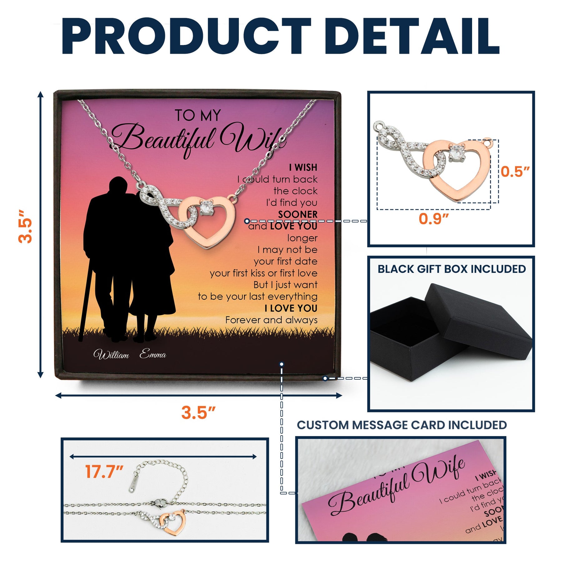 To My Wife Anniversary Gift Birthday Gift - Personalized Infinity Heart Necklace