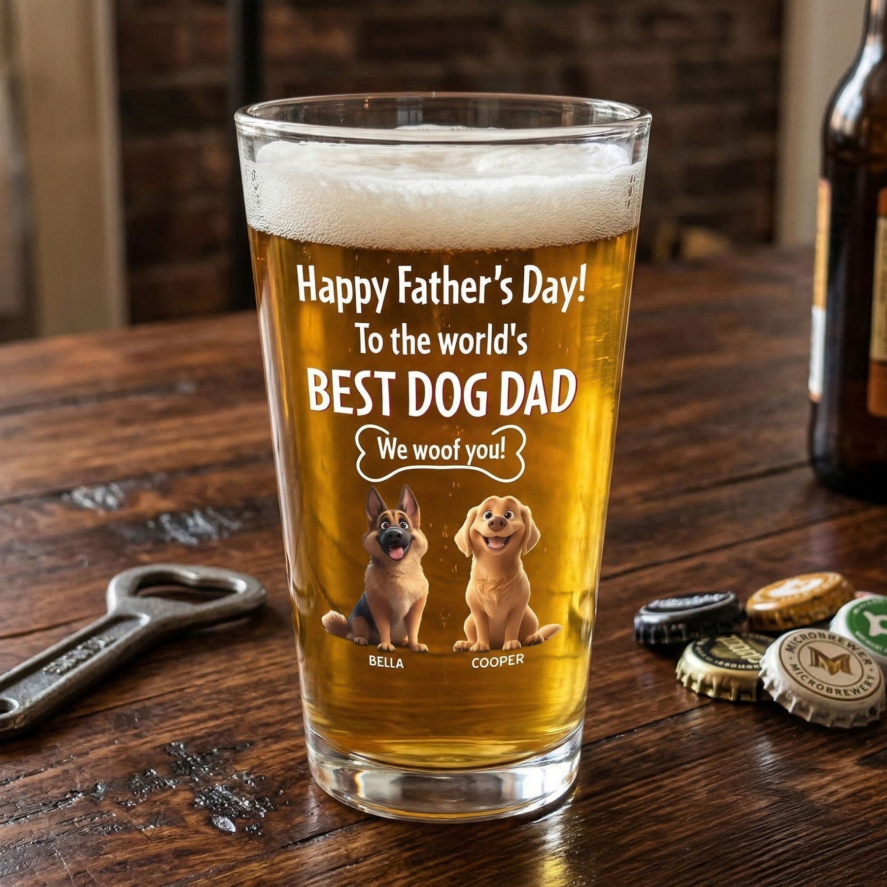 To The World's Best Dog Dad - Personalized Beer Glass