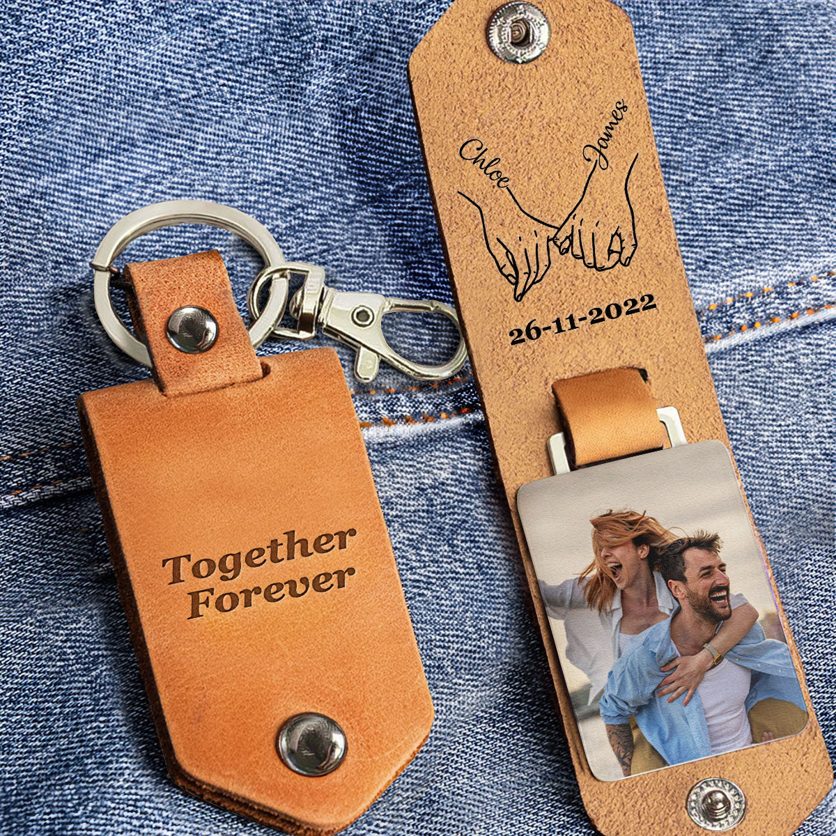 Together Forever - Personalized Leather Photo Keychain