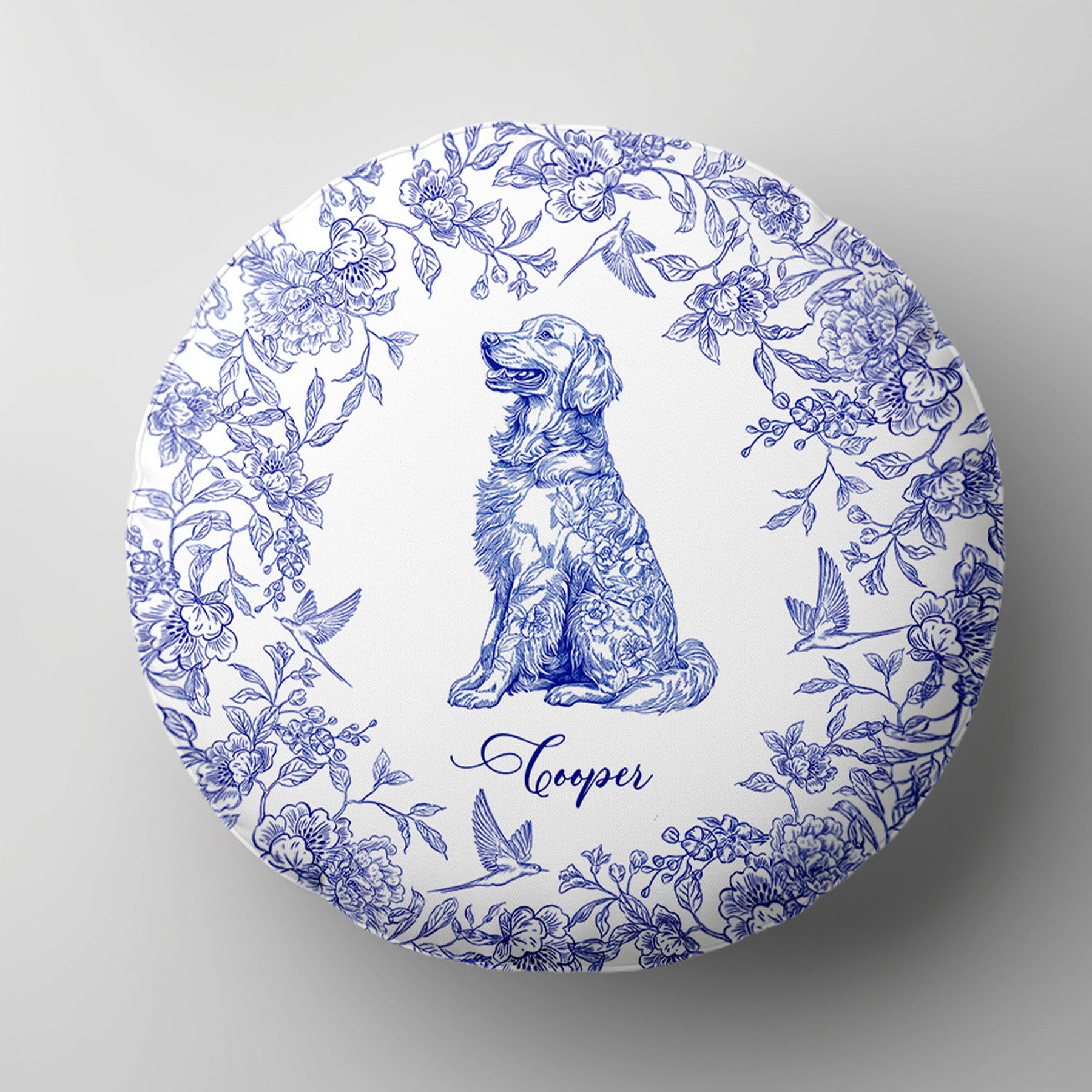 Toile De Jouy Dog Breeds Custom Chinoiserie Style - Personalized Round Pillow