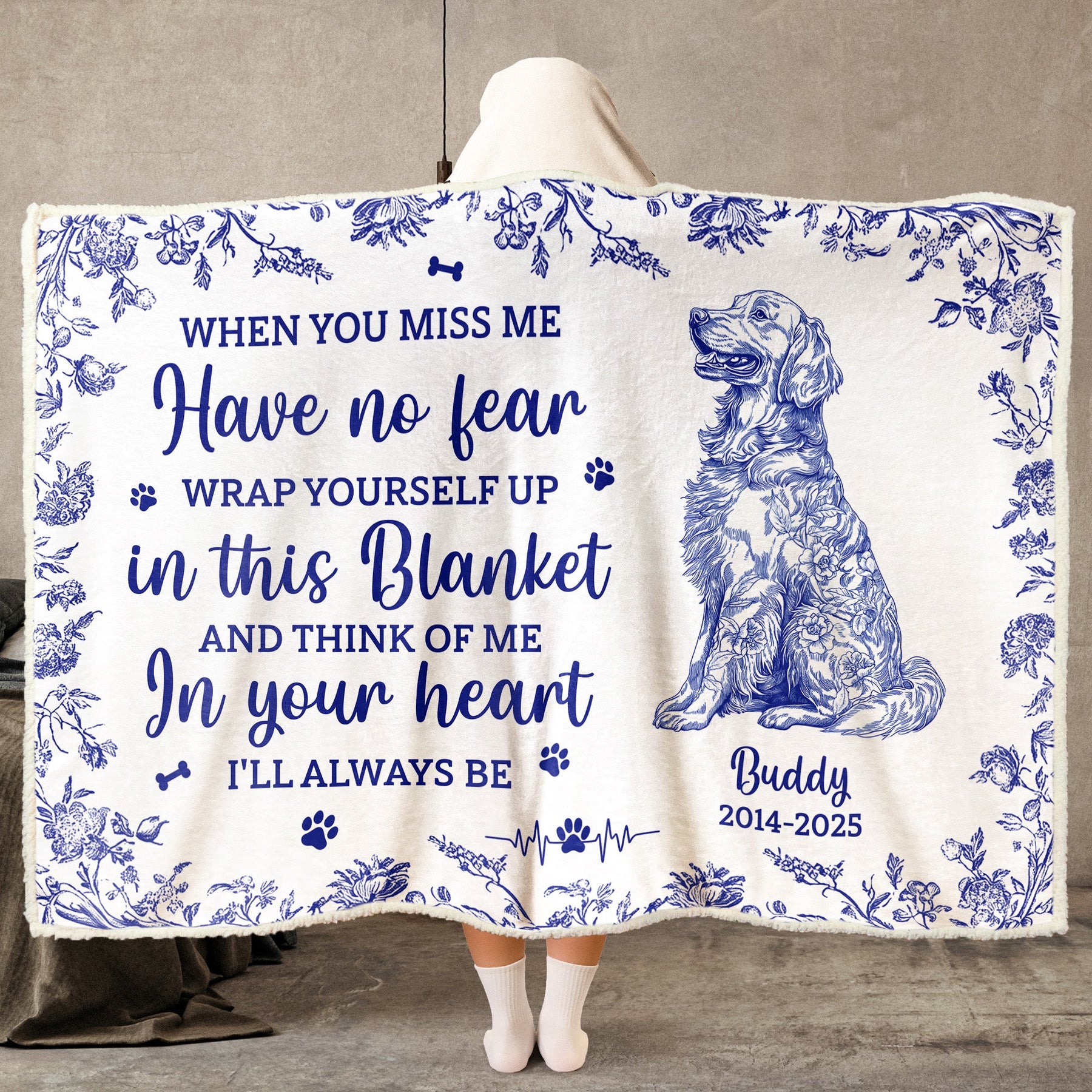 Toile De Jouy Dog Memorial Gift For Dog Mom - Personalized Wearable Blanket Hoodie