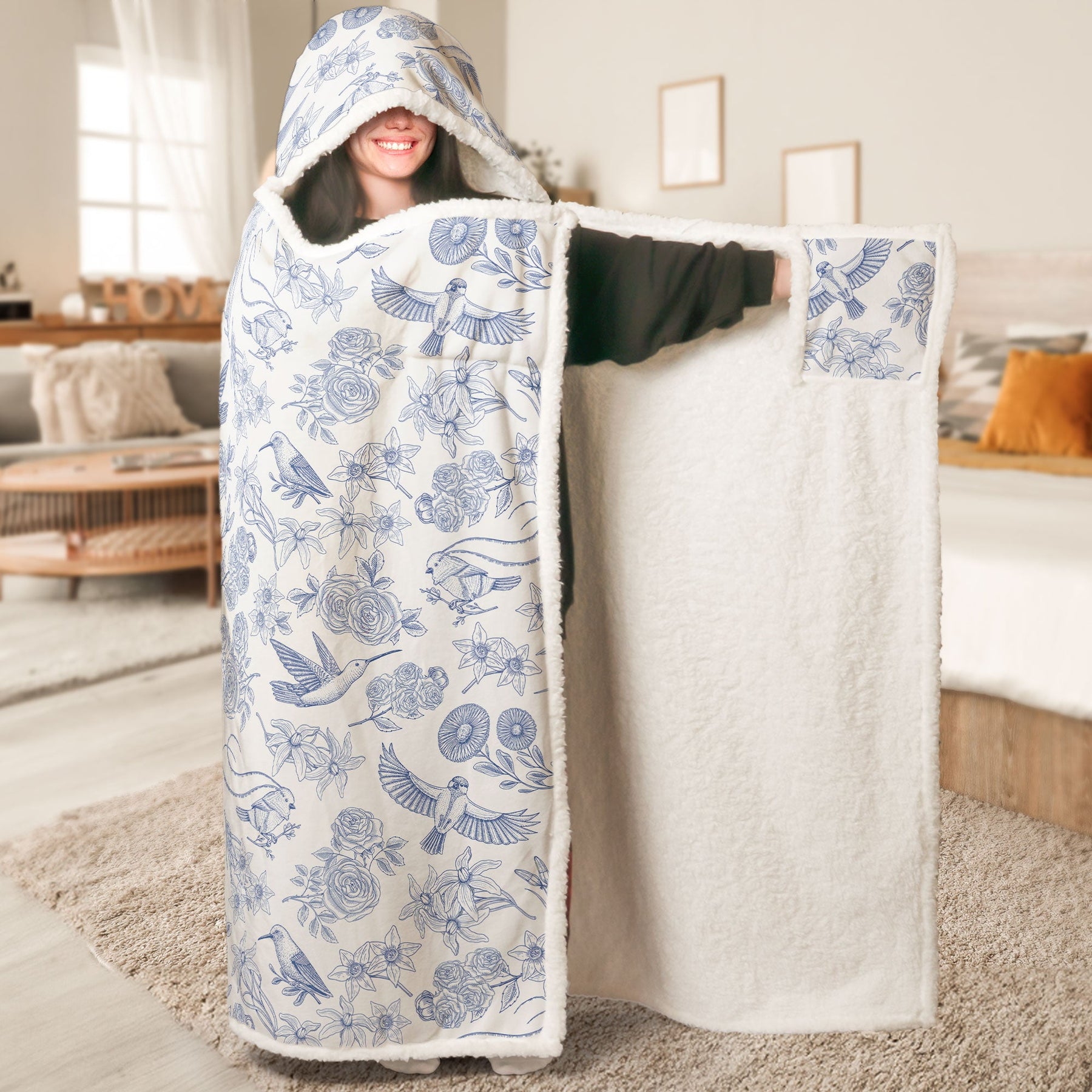 Toile De Jouy Floral Initial - Personalized Wearable Blanket Hoodie