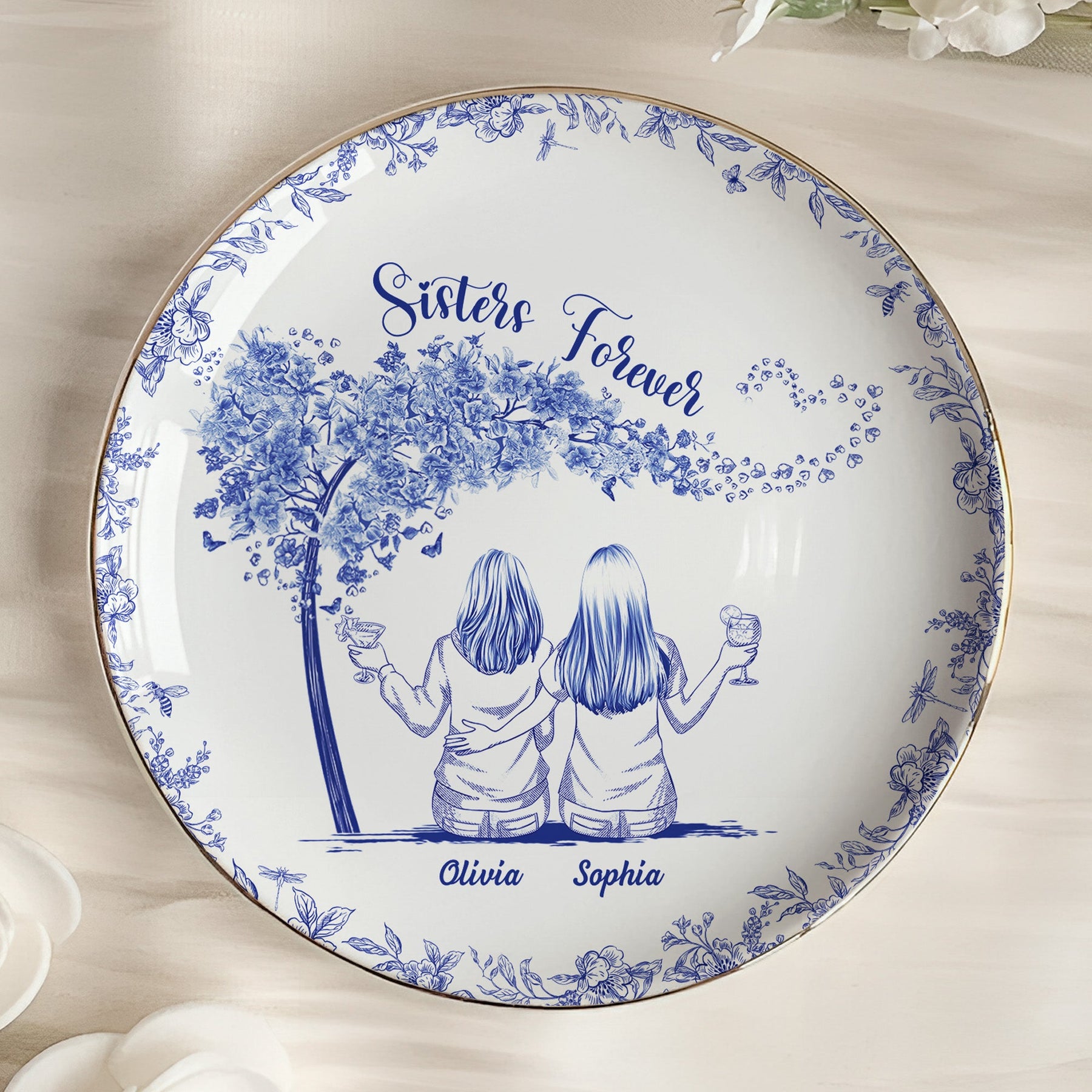 Toile De Jouy Group Of Besties, Sisters, Friends - Thank You Gifts For Her - Personalized Jewelry Dish