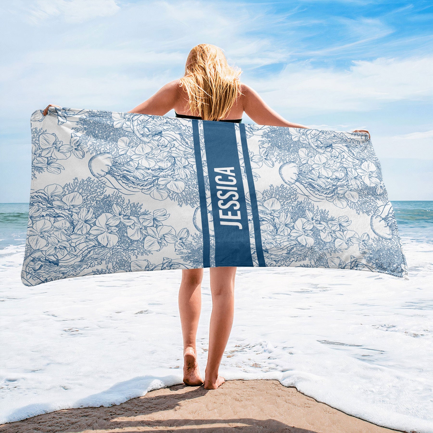 Toile De Jouy Ocean Art - Personalized Quick-Dry Beach Towel
