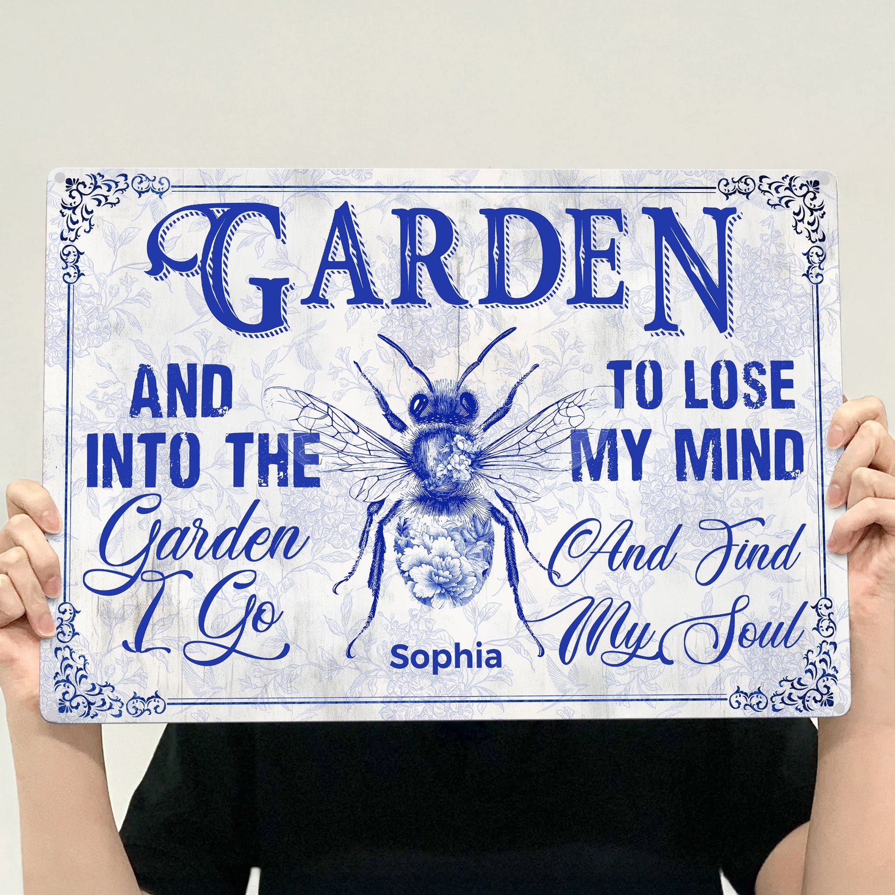 Toile De Jouy Style And Into The Garden I Go - Personalized Metal Sign