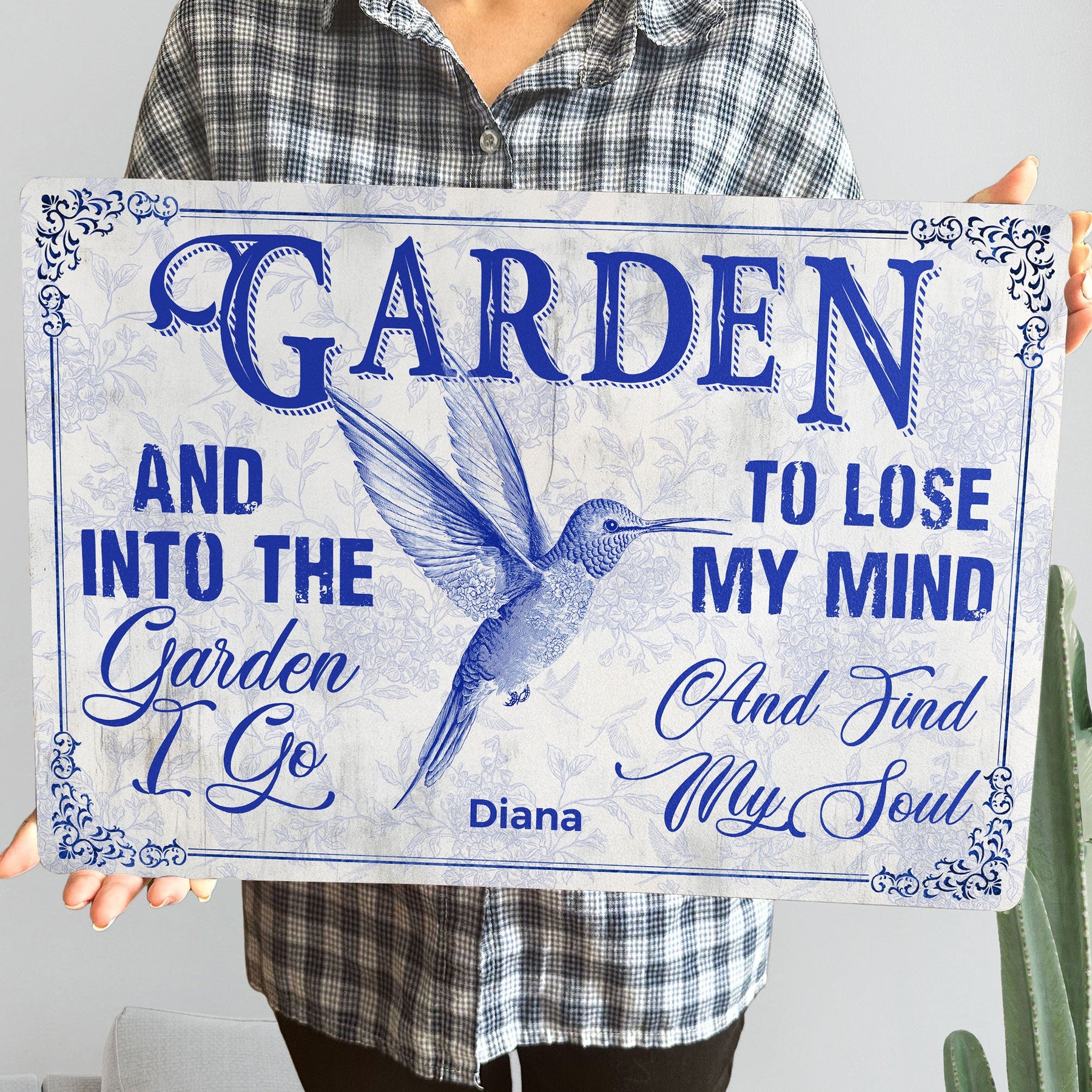Toile De Jouy Style And Into The Garden I Go - Personalized Metal Sign
