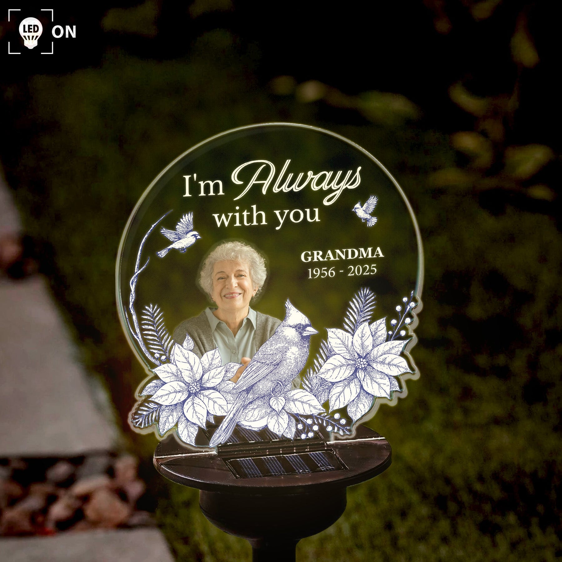 Toile De Jouy Style Memorial I'm Always With You - Personalized Photo Solar Light