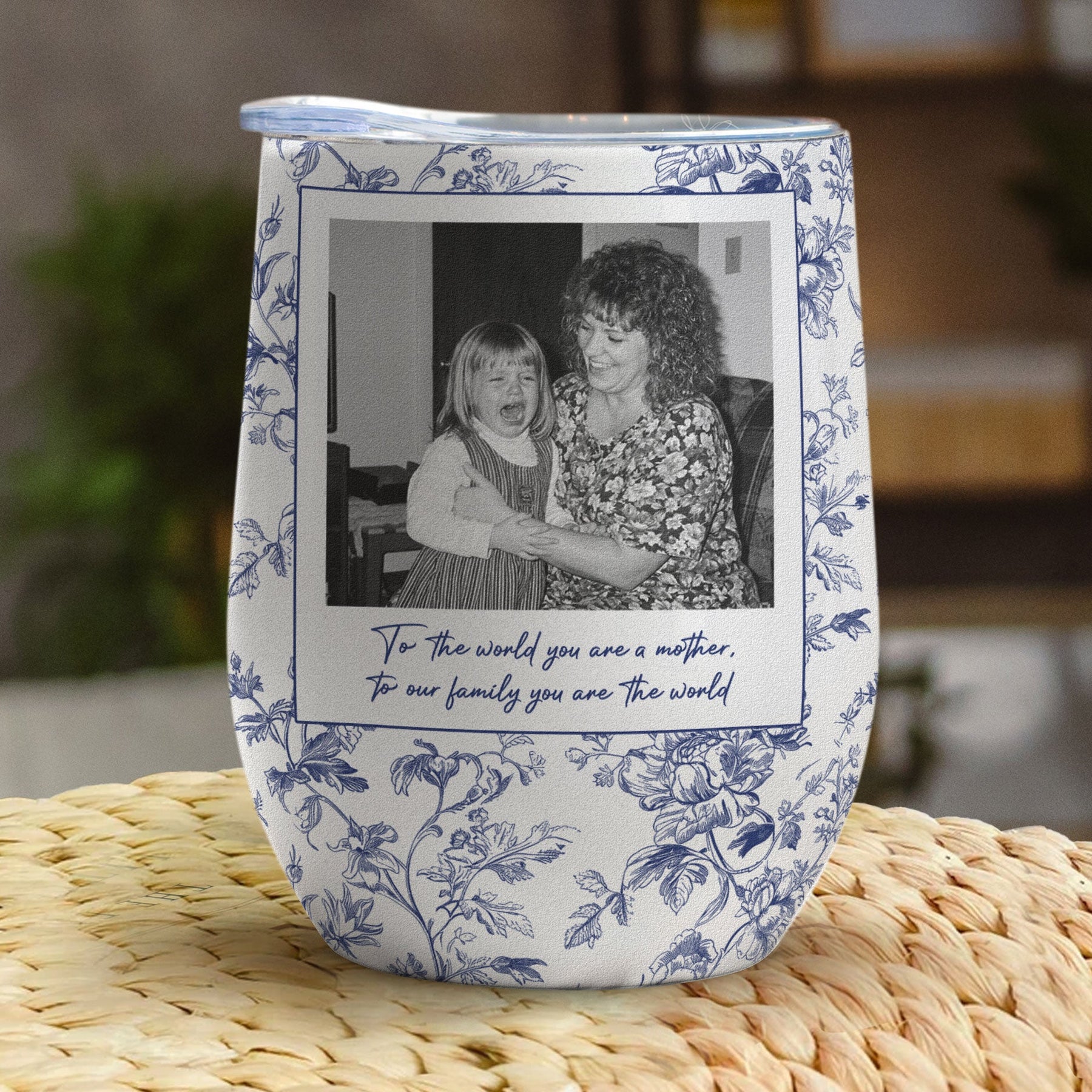 Toile De Jouy Custom Vintage Photo Mom And Children - Thank You Gifts For Mom - Personalized Wine Tumbler