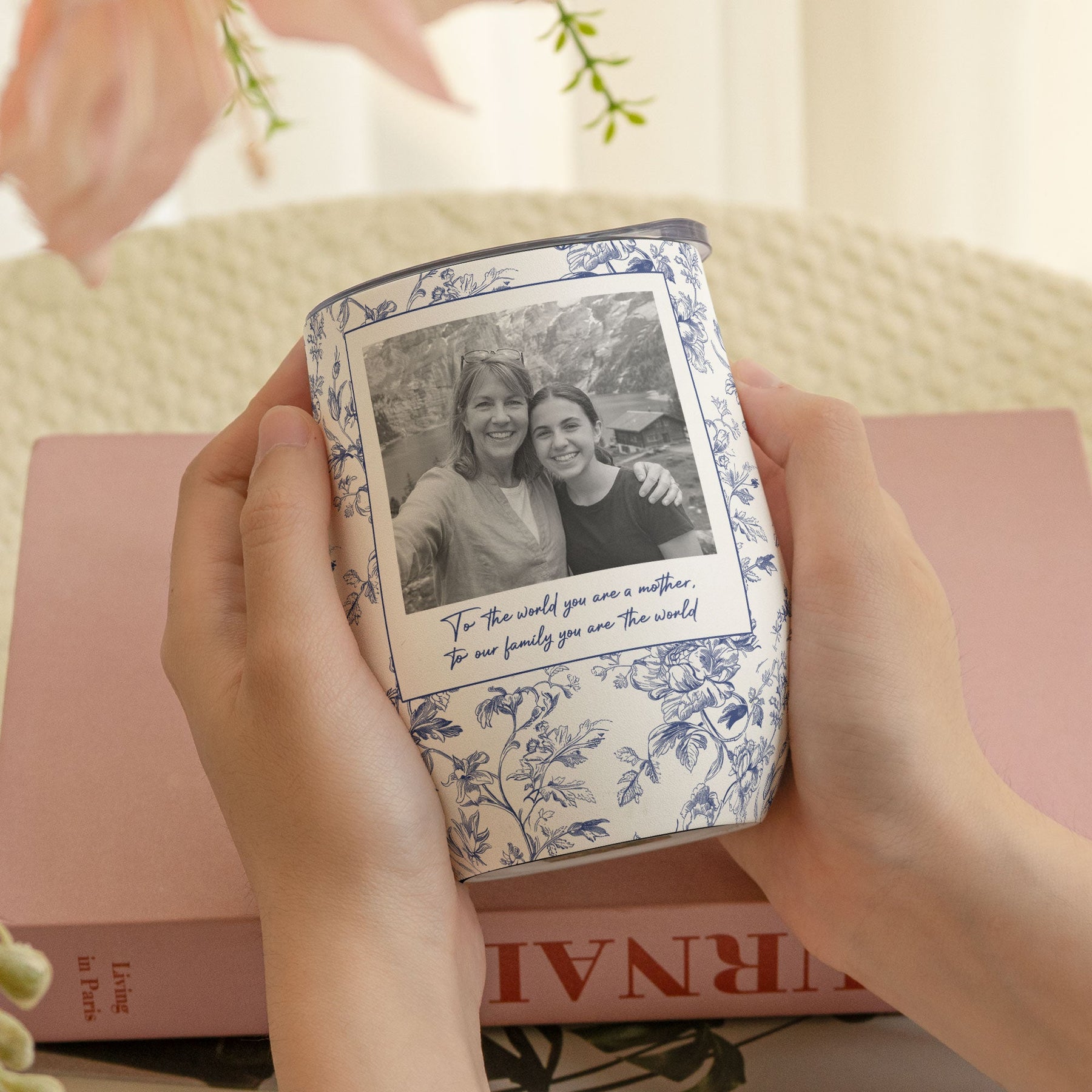 Toile De Jouy Custom Vintage Photo Mom And Children - Thank You Gifts For Mom - Personalized Wine Tumbler