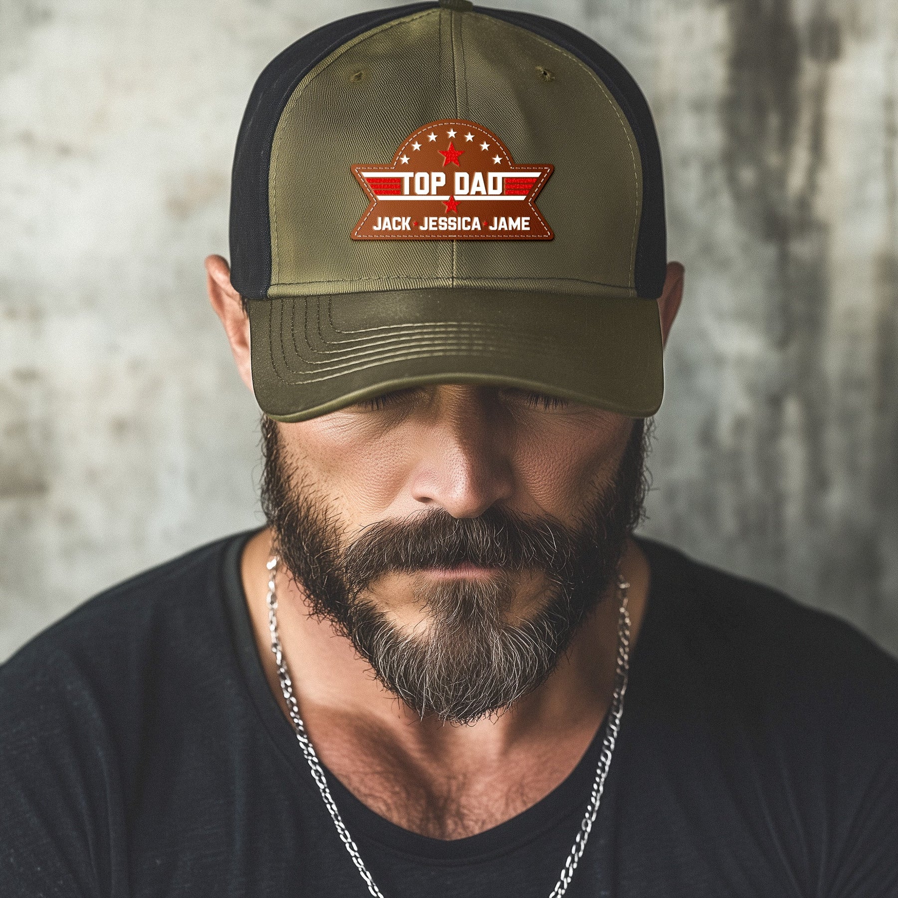 Top Dad, Grandpa, Papa - With Kids' Names - Personalized Leather Patch Hat