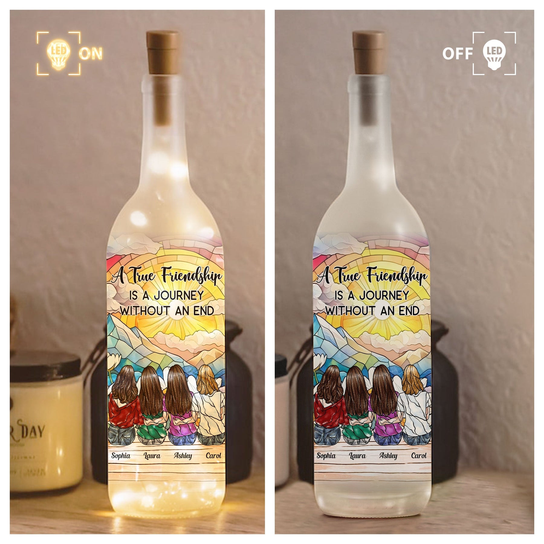 True Friendship Is A Journey Without An End - Personalized Bottle Lamp