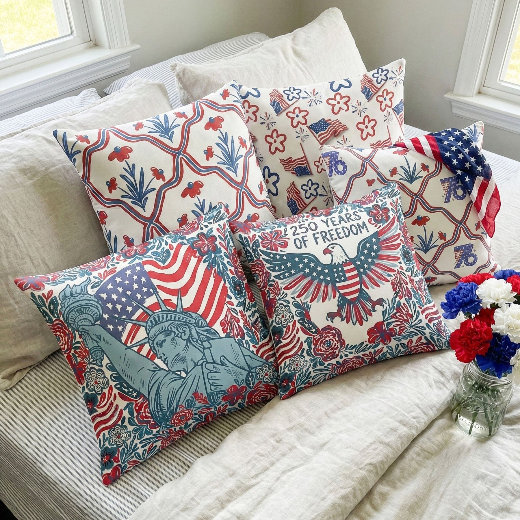 USA 250th Anniversary Floral American Flag - Personalized Pillow (Insert Included)