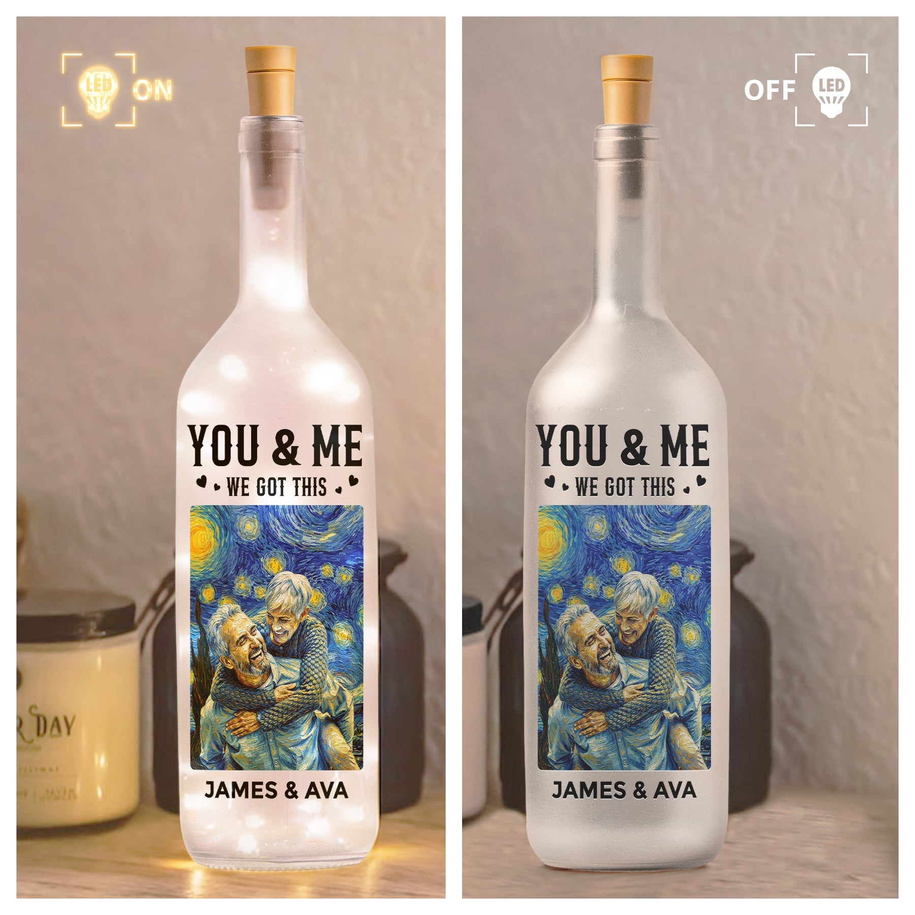 Van Gogh Style You & Me We Got This - Personalized Photo Bottle Lamp