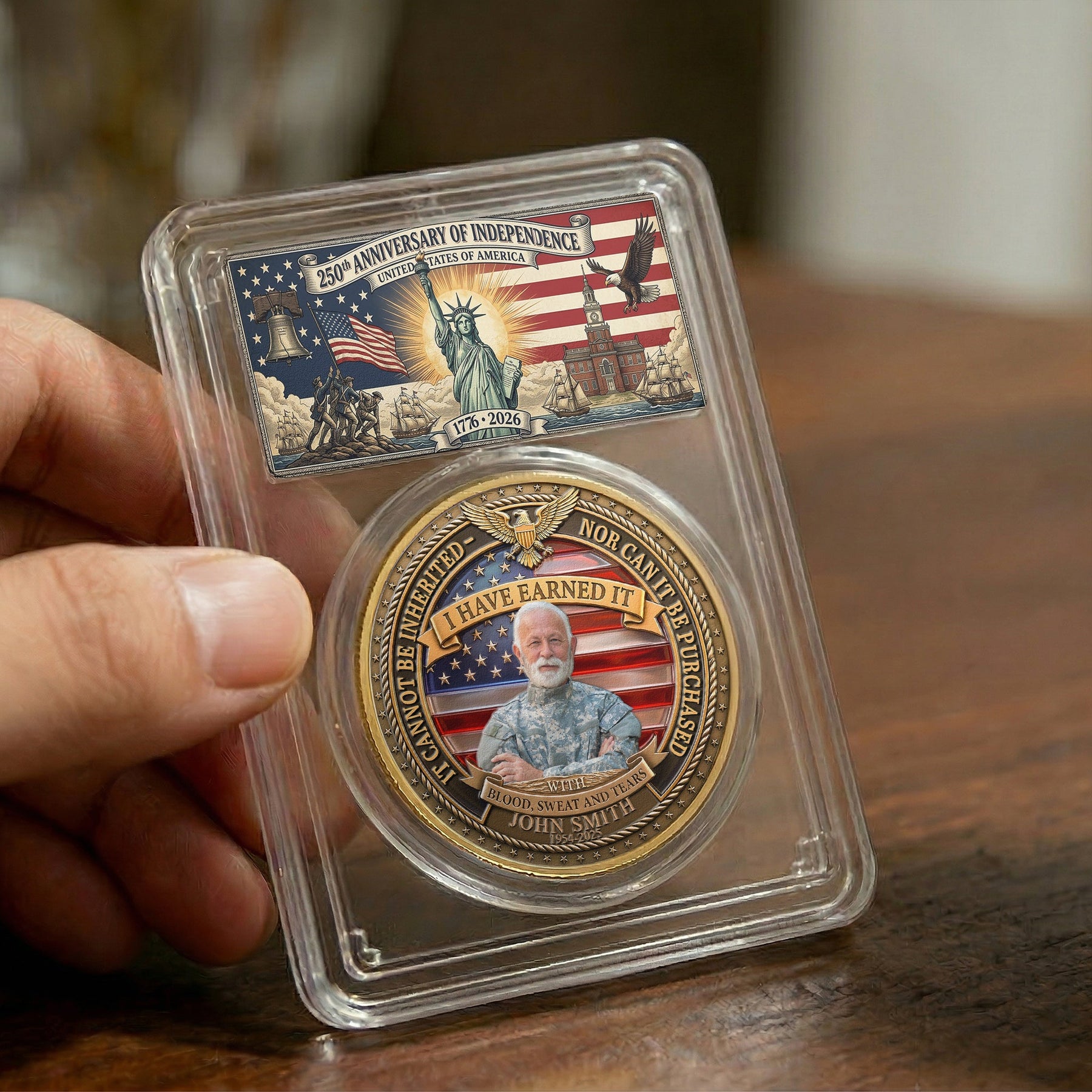 Veteran Memorial 250 Years Of Freedom Keepsake Upload Photo - Personalized Coin