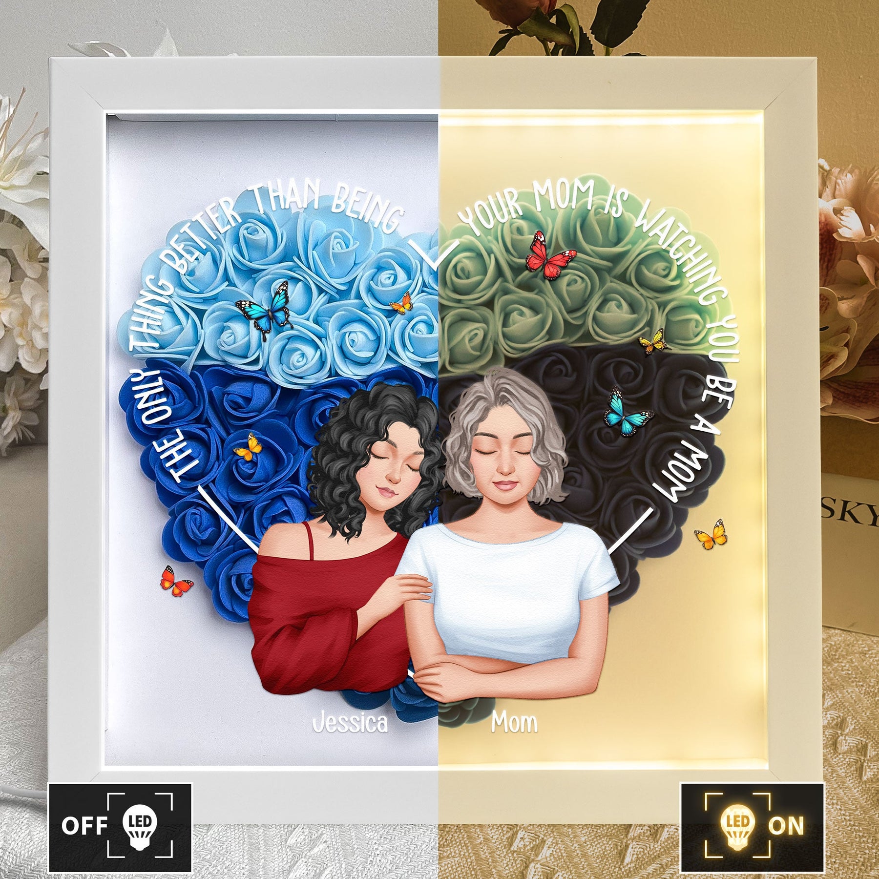 Watching You Be A Mom Gift For Daughter - Personalized Flower Shadow Box With LED Light