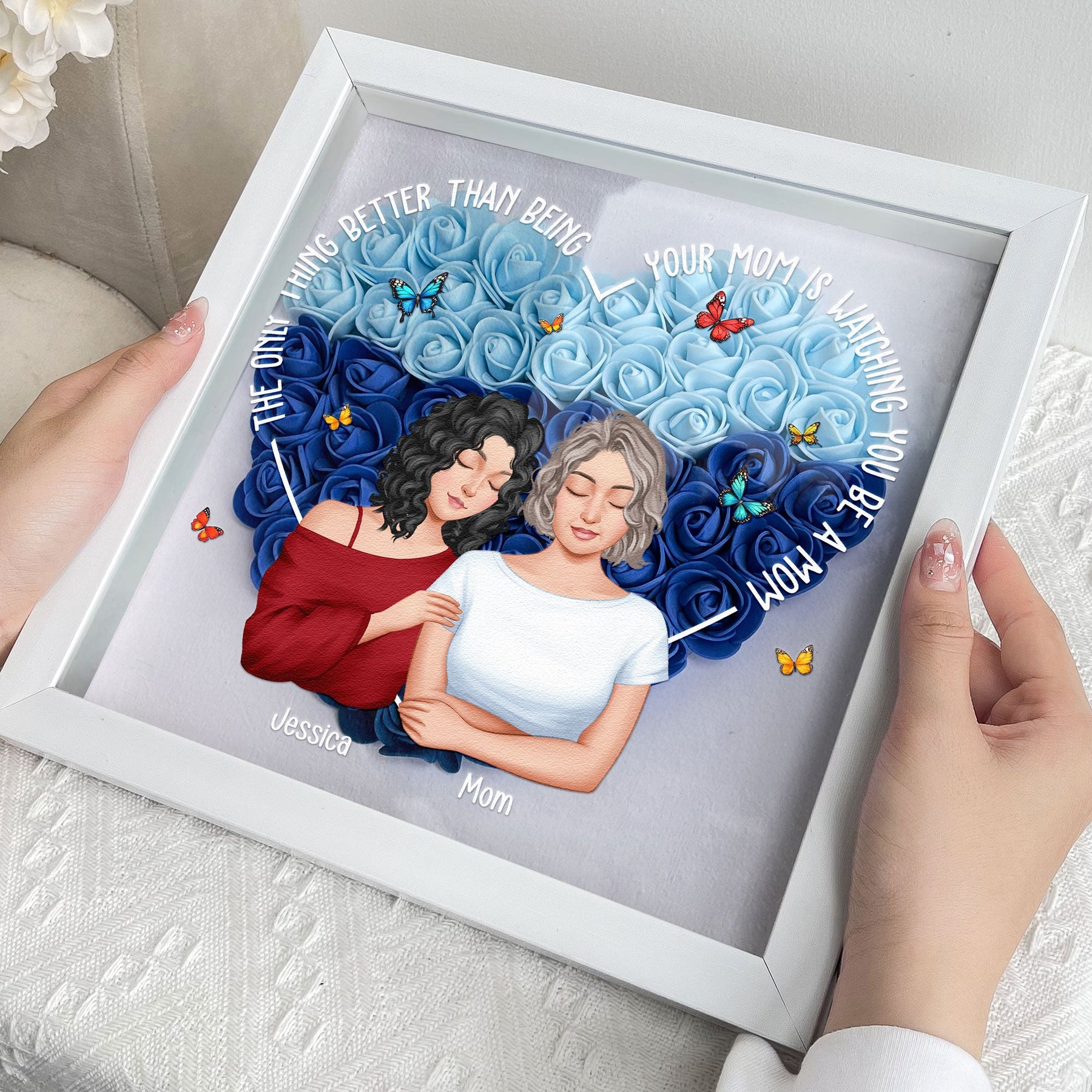 Watching You Be A Mom Gift For Daughter - Personalized Flower Shadow Box With LED Light