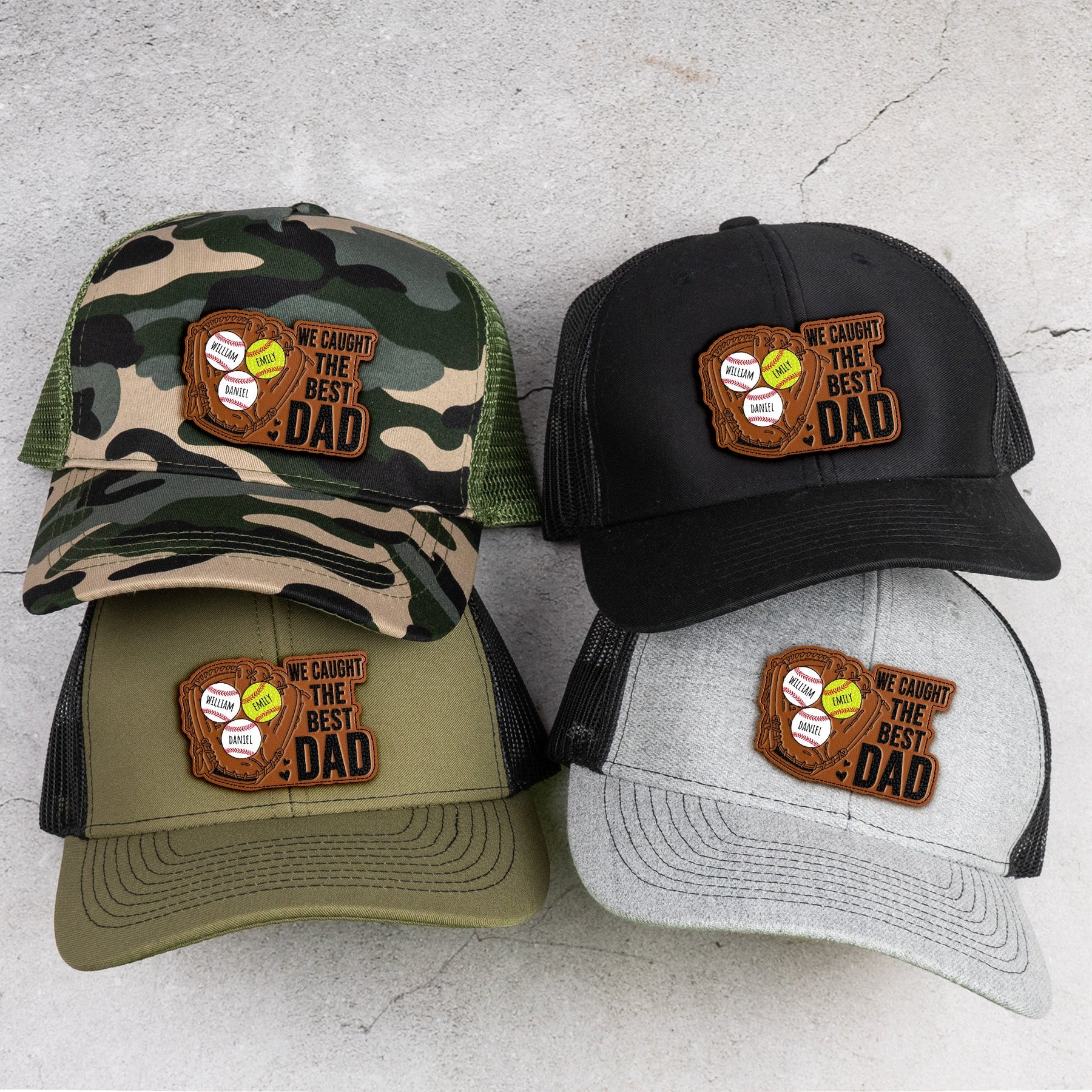We Caught The Best Dad - Baseball, Softball Dad With Kids' Names - Personalized Cap