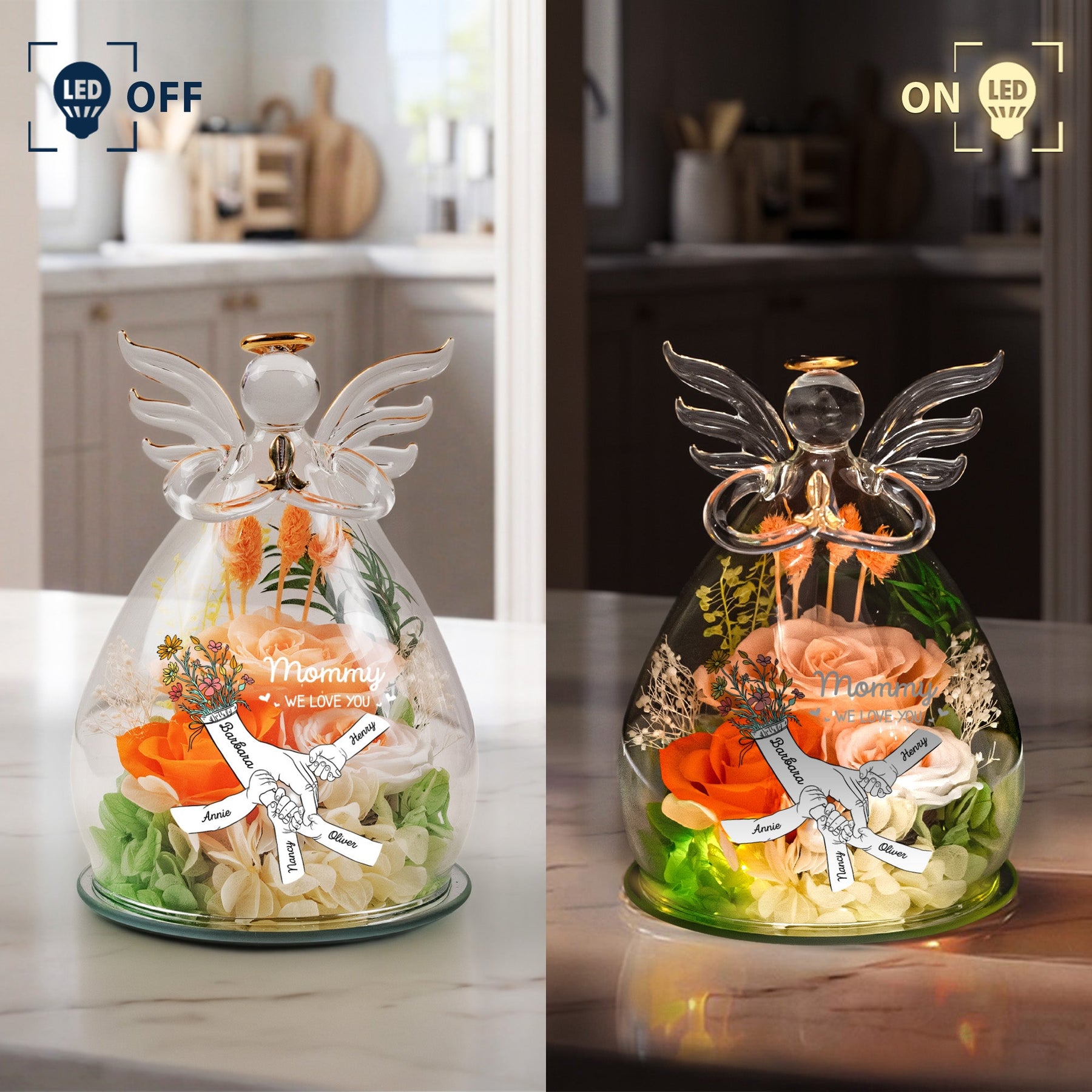 We Love You Mother's Day Gift For Wife, Mom, Grandma - Personalized Flower In Glass Angel Figurines
