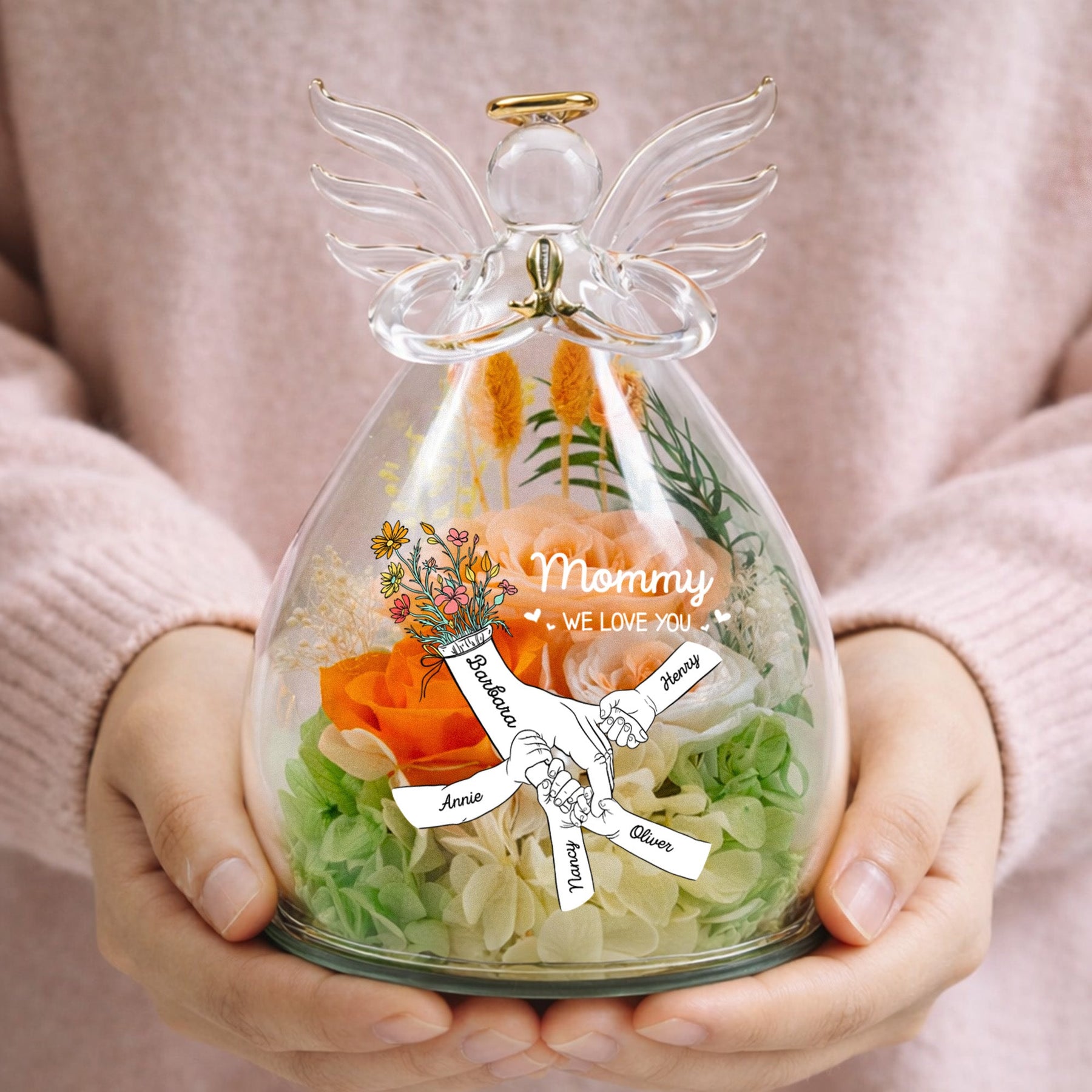 We Love You Mother's Day Gift For Wife, Mom, Grandma - Personalized Flower In Glass Angel Figurines