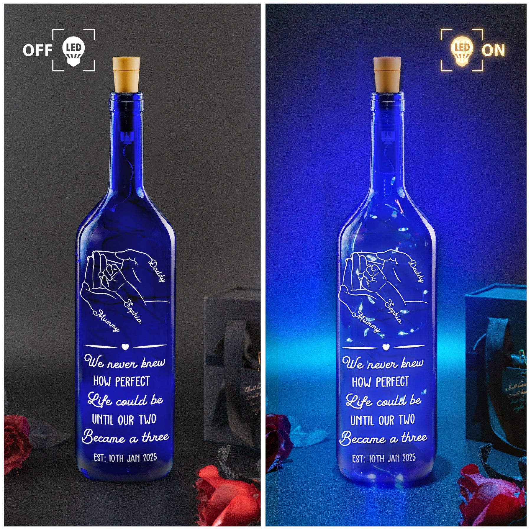 We Never Knew How Perfect Life Could Be - Personalized Blue Bottle Lamp
