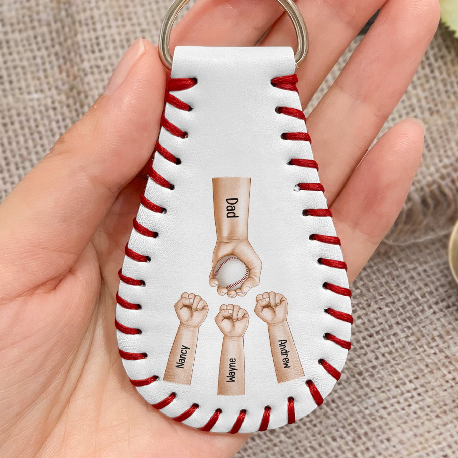 We Scored A Home Run When We Got You As Our Dad - Personalized Leather Baseball Keychain