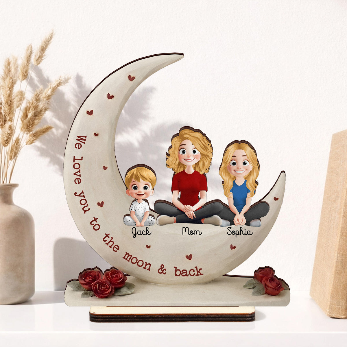 We Love You To The Moon & Back Mother's Day Gift For Mom, Wife - Personalized Wooden Plaque