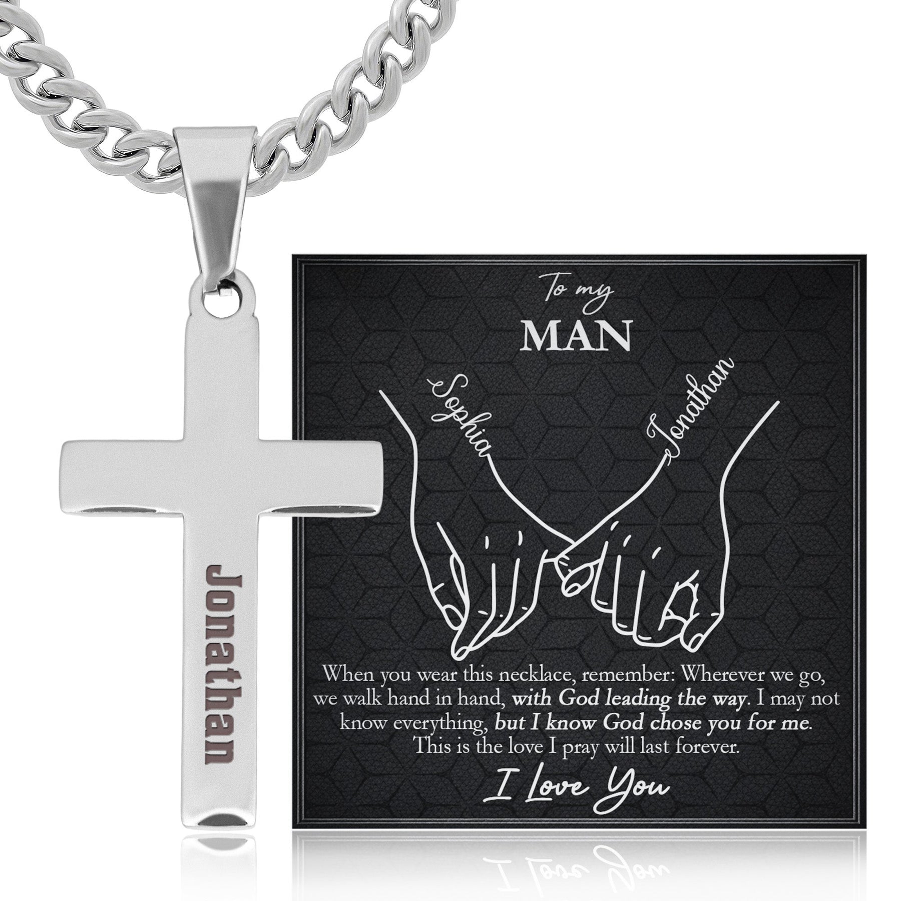With God Leading Our Forever Journey Gift For Him - Personalized Cross Necklace With Card
