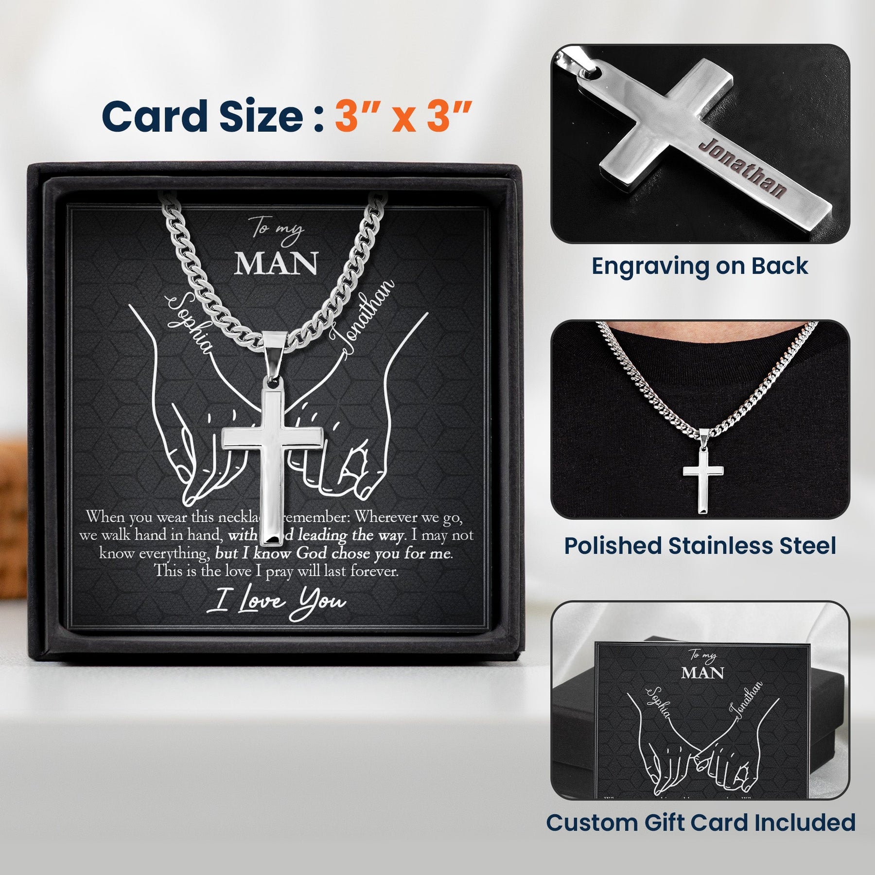 With God Leading Our Forever Journey Gift For Him - Personalized Cross Necklace With Card