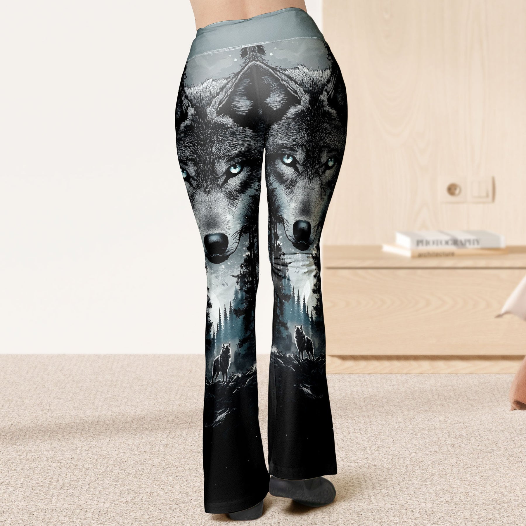 Wolf & Forest Print Self Gift Gift For Her - Personalized Flare Leggings