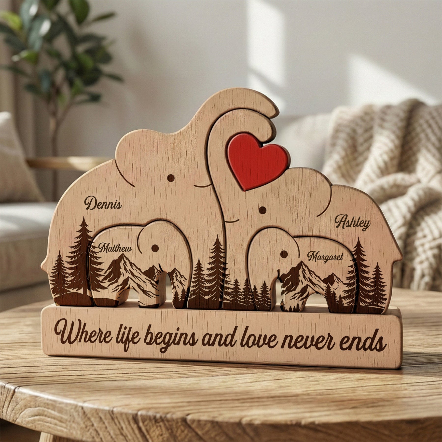 Wooden Elephant Family Puzzle Father's Day Gift For Dad, Husband - Personalized Puzzle