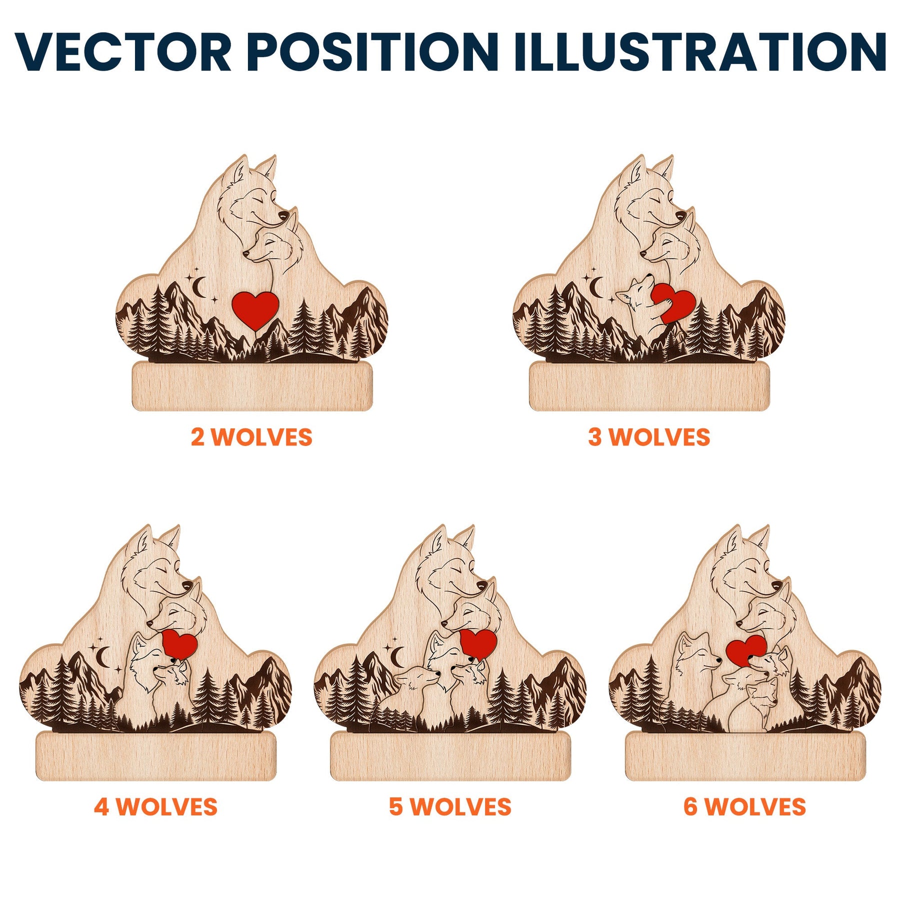 Wooden Wolf Family With Names - Personalized Wooden Wolf Family Puzzle