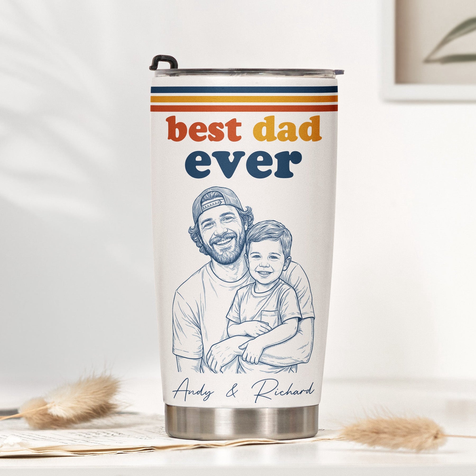 World's Best Dad Sketch Line Art Father's Day Gift For Dad, Husband - Personalized Tumbler Cup