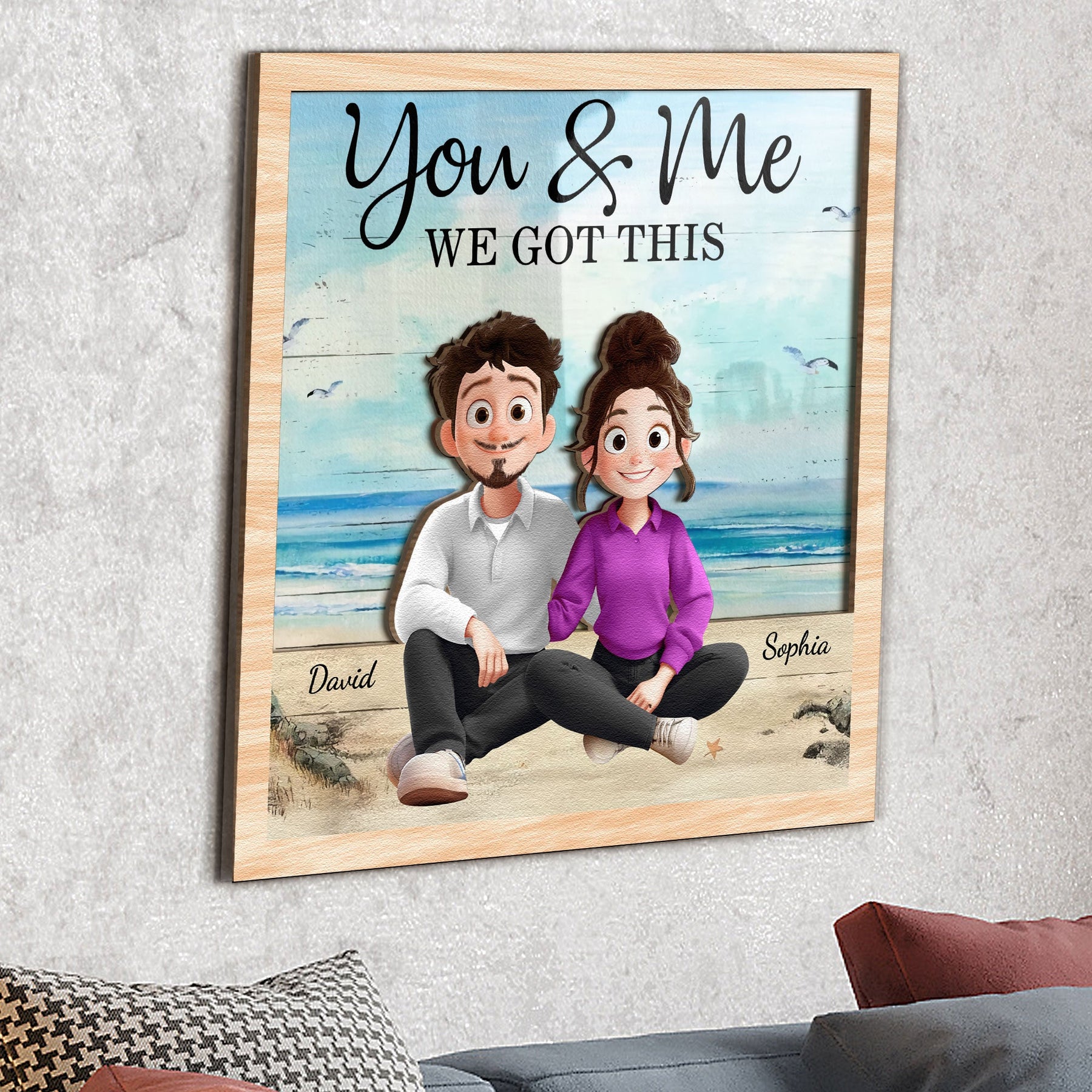 You And Me We Got This - Cartoon Couple - Personalized Wood And Acrylic Wall Art