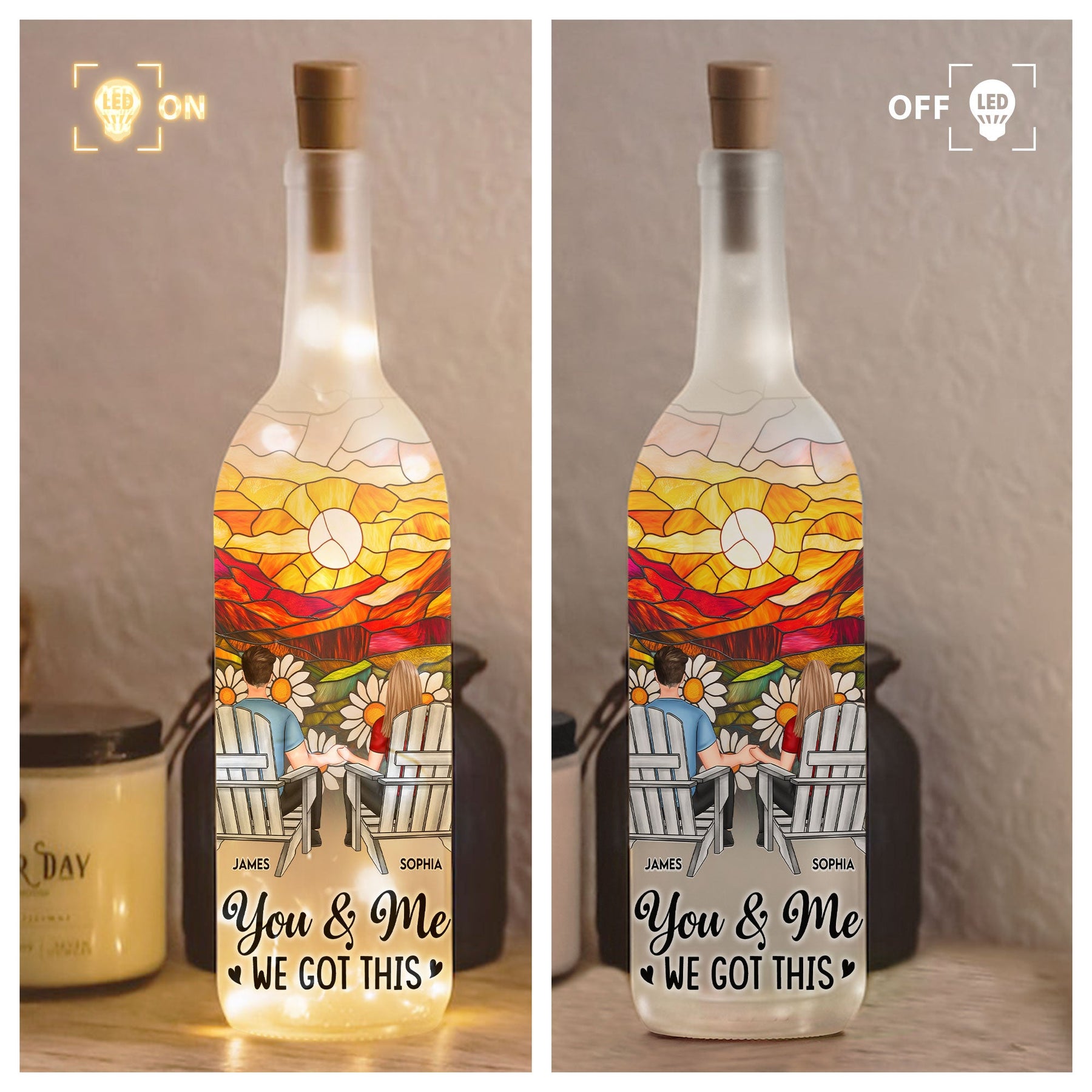 You And Me We Got This - Stained Glass Style - Personalized Bottle Lamp
